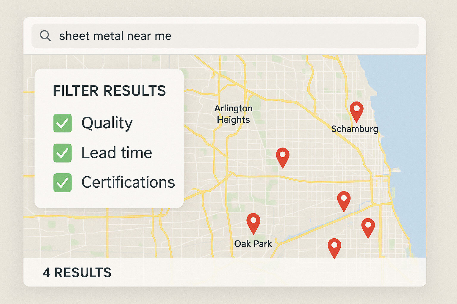 Kaufabsicht für maßgeschneiderte Blechfertigung in meiner Nähe und Blechlaserschneiden in meiner Nähe auf einer Stadtkarte visualisiert.