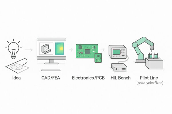 Process pipeline for integrated mechatronic systems solutions from concept to pilot production.