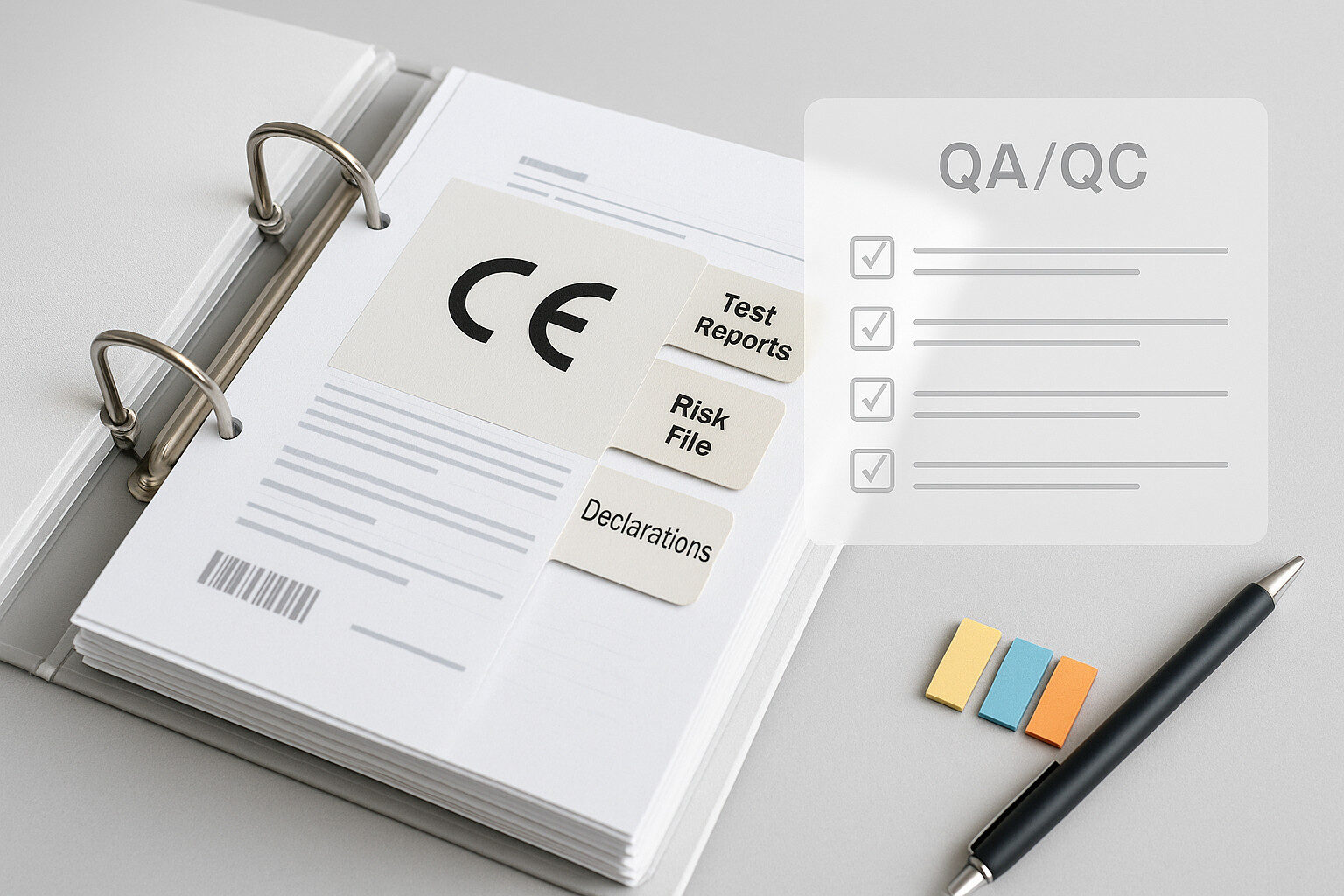 CE mark documentation pack with a QA QC checklist for buyers and auditors.