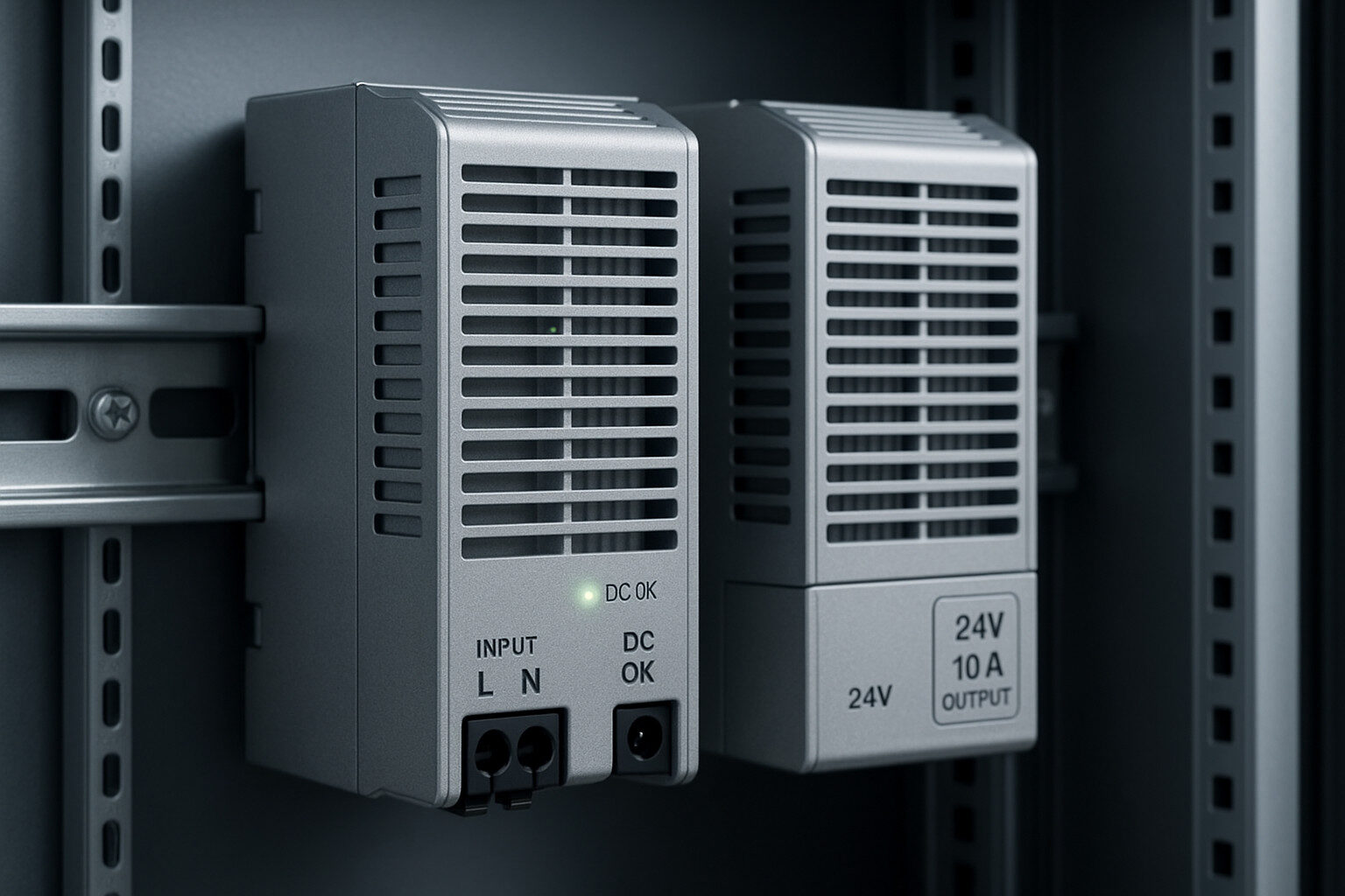 DIN rail power supplies with vented aluminum housings