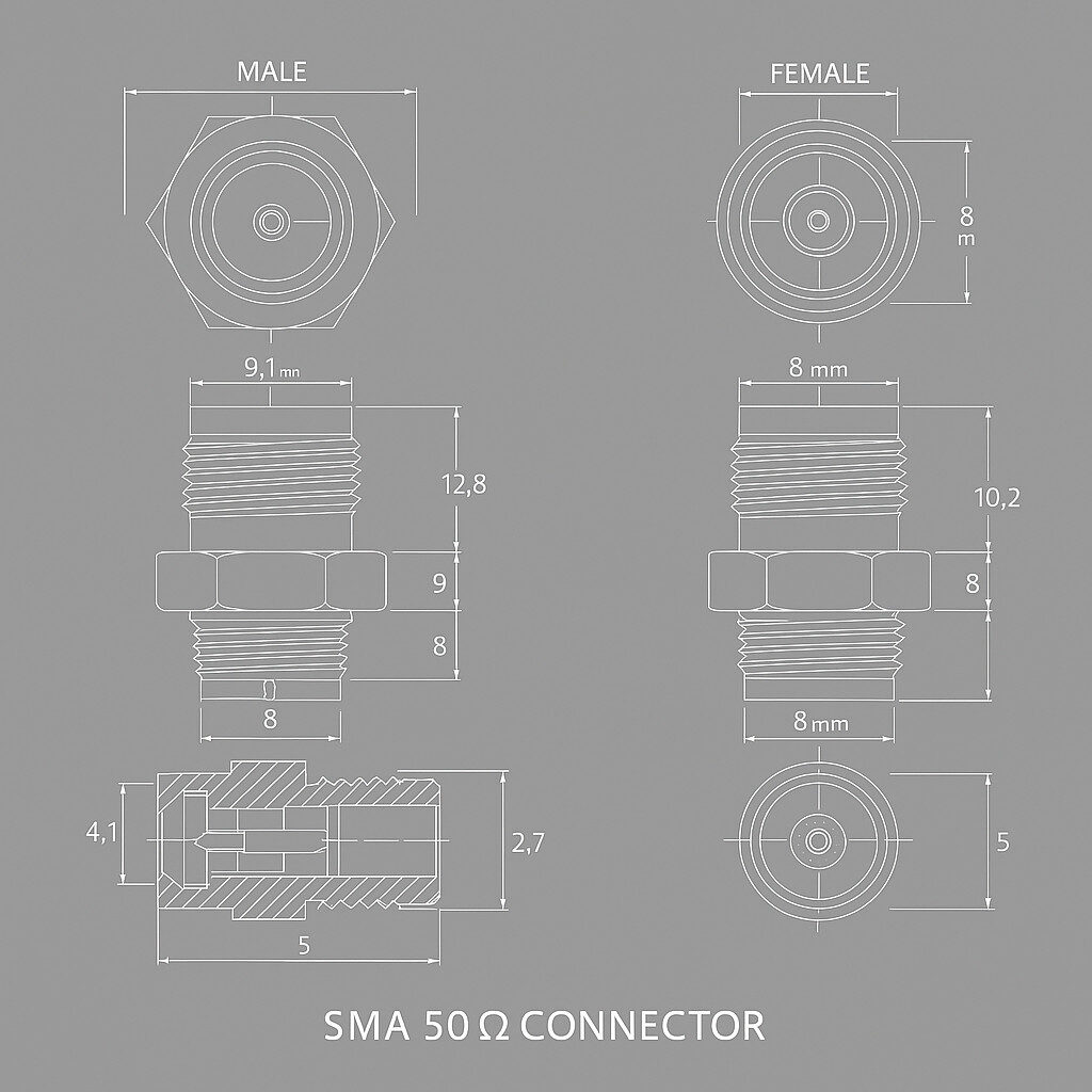 SMA connectors being used in various applications.