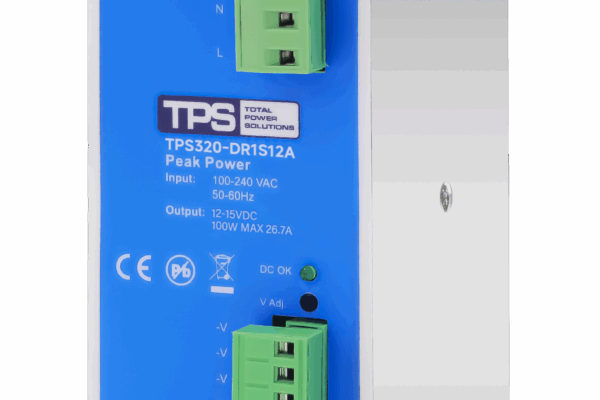 TPS320-DR1S12A 320W DIN rail power supply delivering high current for demanding industrial loads.