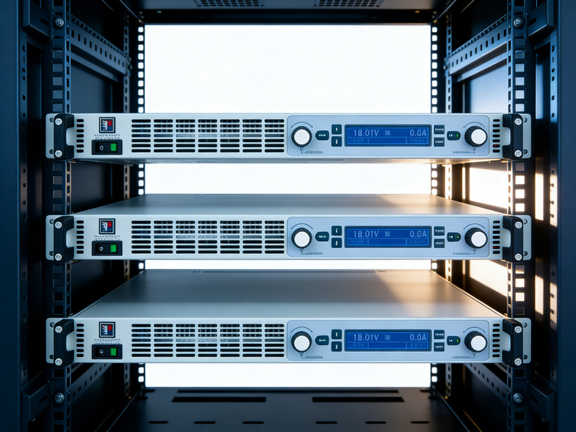 Three independent 1U programmable DC power sources fit in the same rack space as one traditional 3U unit, dramatically increasing power channel density and system flexibility.