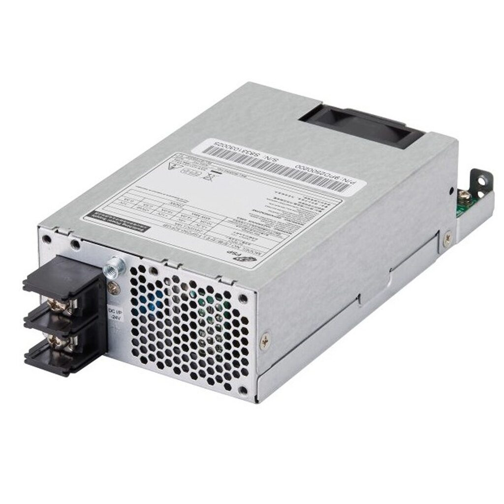 FSP250-52FGB-Netzteil Produktfoto mit kompaktem Flex-ATX-Metallgehäuse und DC-Eingangsklemme für 24-VDC-Industrieinstallationen.