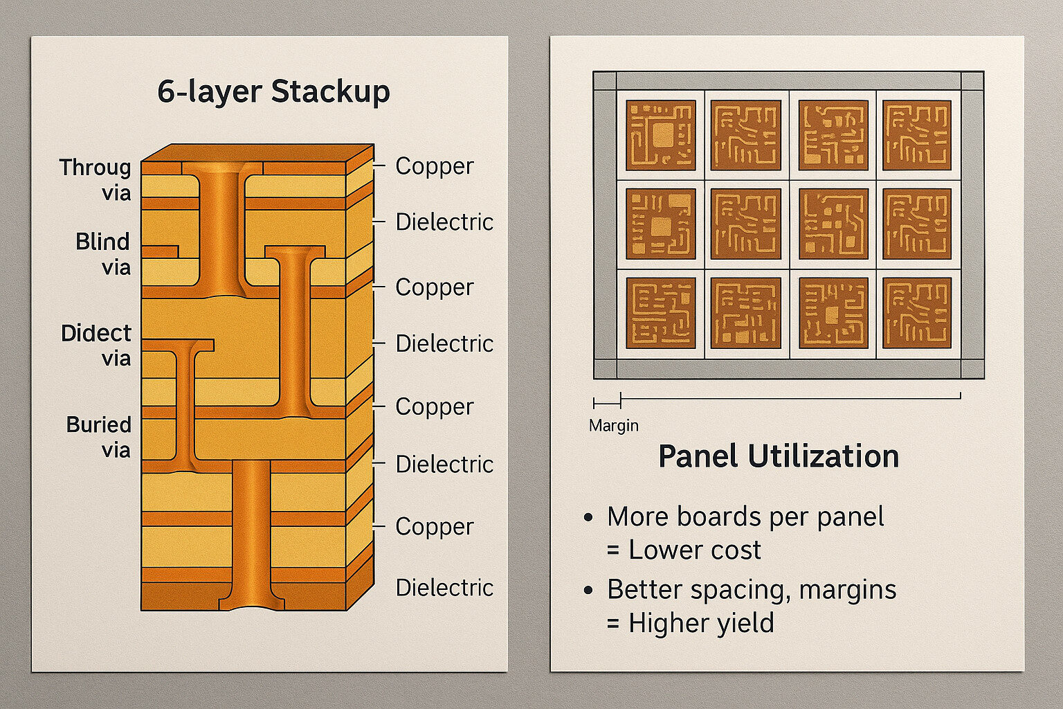 Custom PCB stackup and panelization aligned to assembly yield and cost.