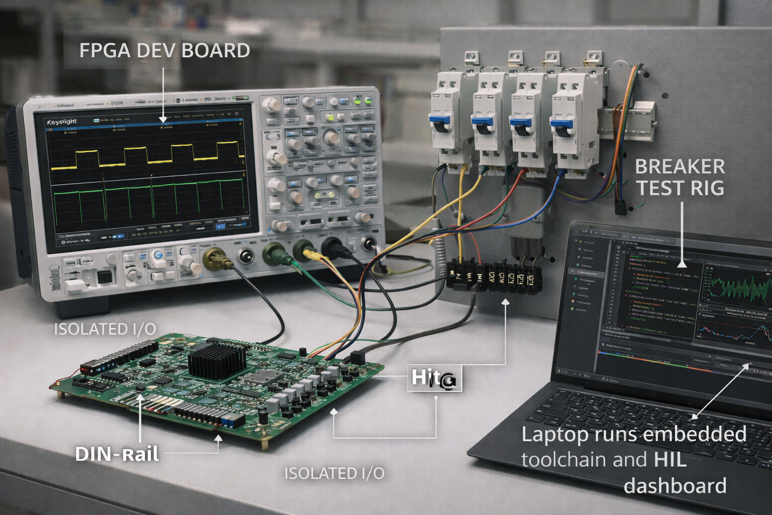 FPGA-Embedded-Software-Design-Tools treiben einen Hardware-in-the-Loop-Aufbau für Schutzzeiten.