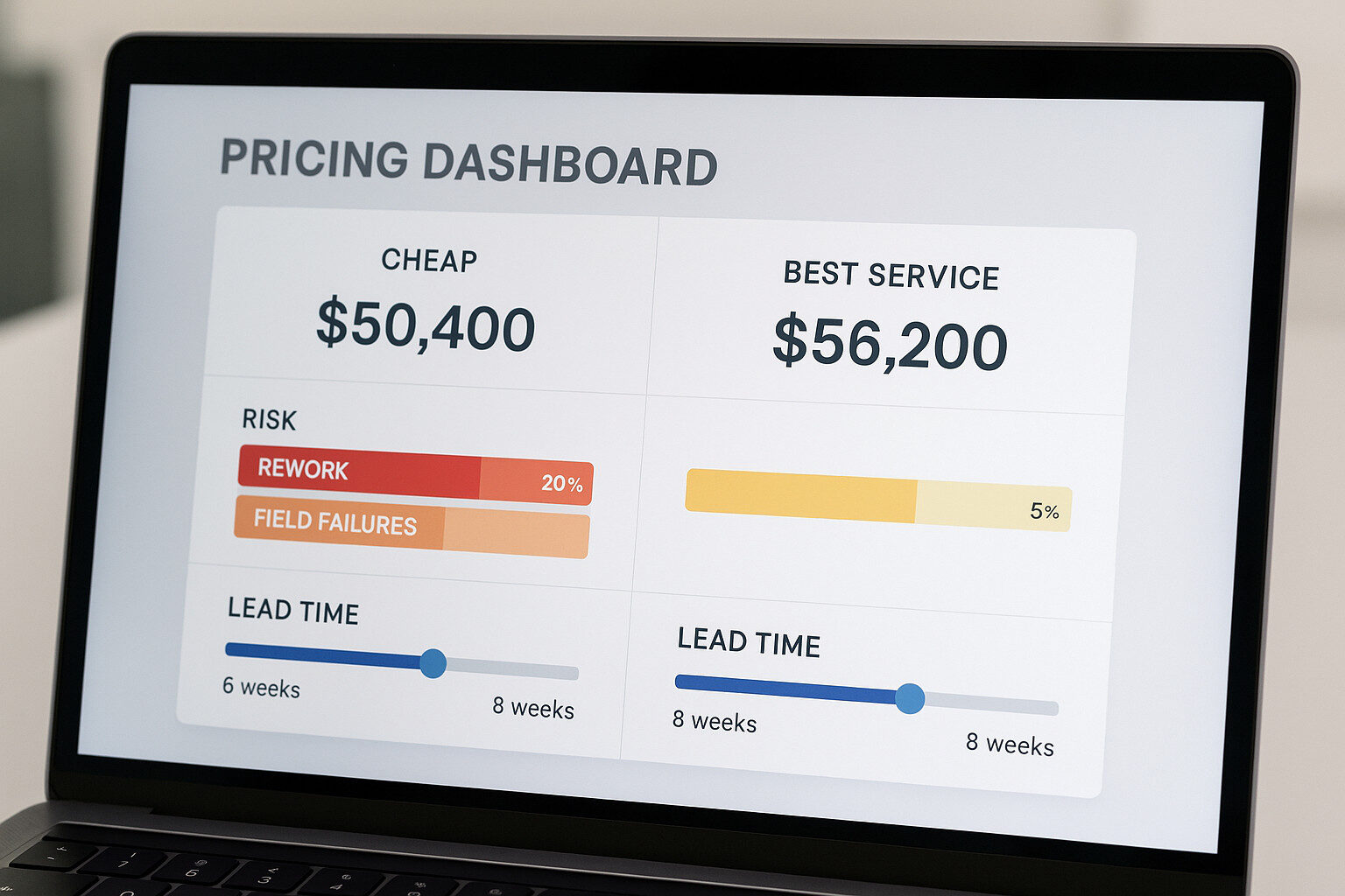 PCB cost estimator concept comparing price, speed, and quality risk.