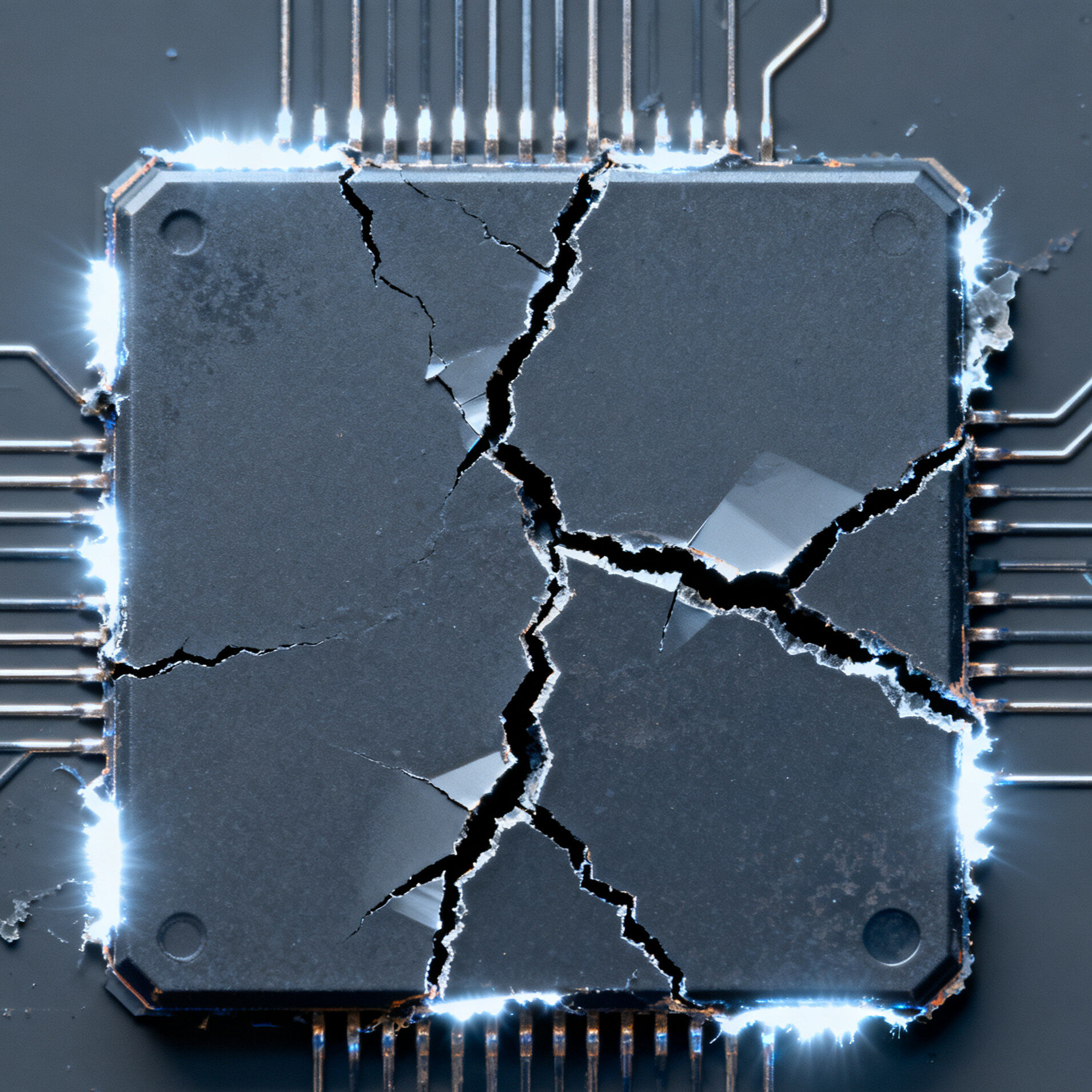 A micrograph showing ESD damage to a semiconductor, highlighting the need for protection.