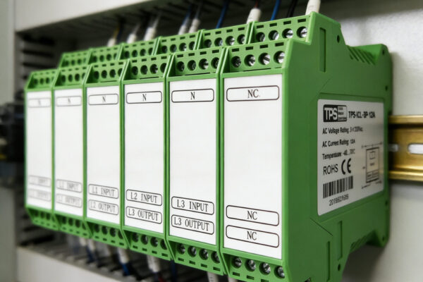 Close-up, well-lit studio photography of an electrical control panel interior.