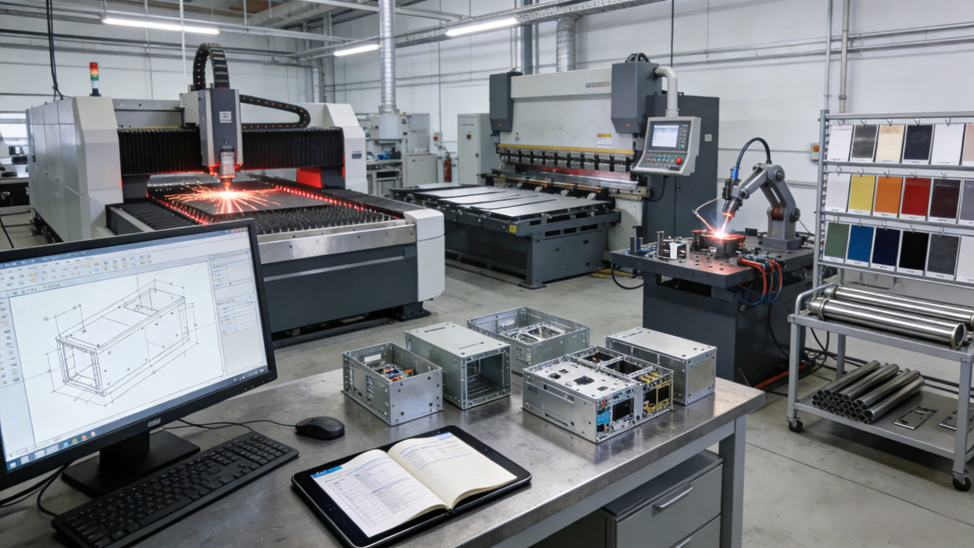 EMS sheet metal workflow for electronics: CAD review, DFM feedback, laser cutting, CNC bending, tube processing, welding, finishing, assembly and documented inspection.
EMS-Blechverarbeitungs-Workflow für Elektronik: CAD-Prüfung, DFM-Feedback, Laserschneiden, CNC-Biegen, Rohrbearbeitung, Schweißen, Oberflächenveredelung, Montage und dokumentierte Prüfung.
