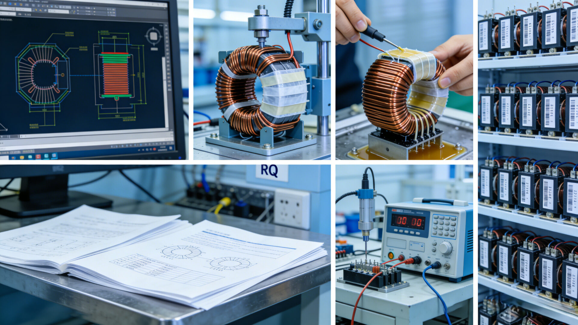 EMS winding goods workflow showing RFQ input, DFM review, winding, insulation build, impregnation, electrical test, serialization, and shipment-ready magnetic assemblies.
EMS-Wickelgüter-Workflow mit RFQ-Eingang, DFM-Review, Wickeln, Isolationsaufbau, Imprägnierung, elektrischer Prüfung, Serialisierung und serienfertigen Magnetik-Baugruppen.