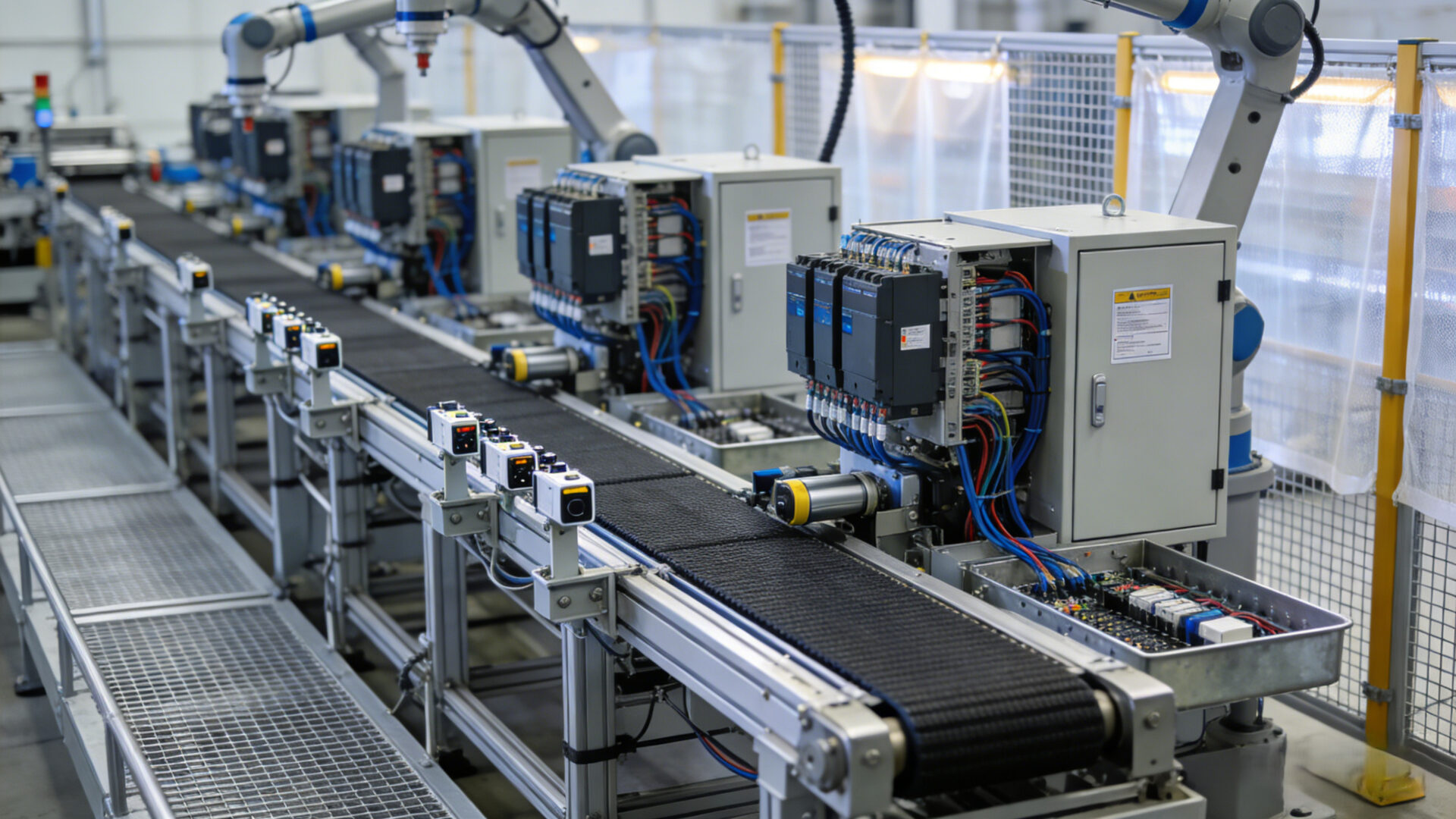 Automation system for an industrial production line with PLC-controlled stations, conveyors, sensors, and service-friendly layout.
Automatisierungssystem fuer eine industrielle Produktionslinie mit PLC-gesteuerten Stationen, Foerdertechnik, Sensorik und wartungsfreundlichem Layout.