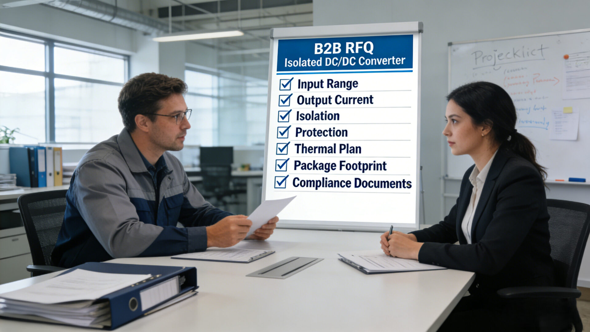 Engineering and procurement RFQ checklist for selecting an isolated DC DC power module including input range thermal plan compliance and package size