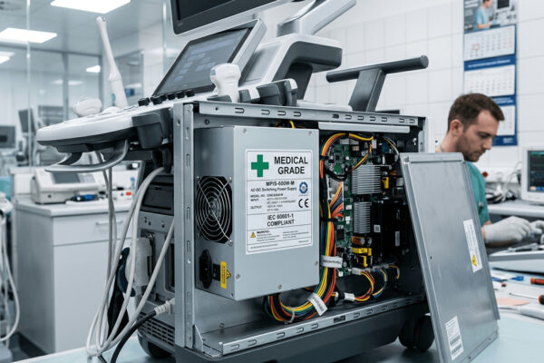 Medical grade ATX power supply installed in a clinical diagnostic imaging device.