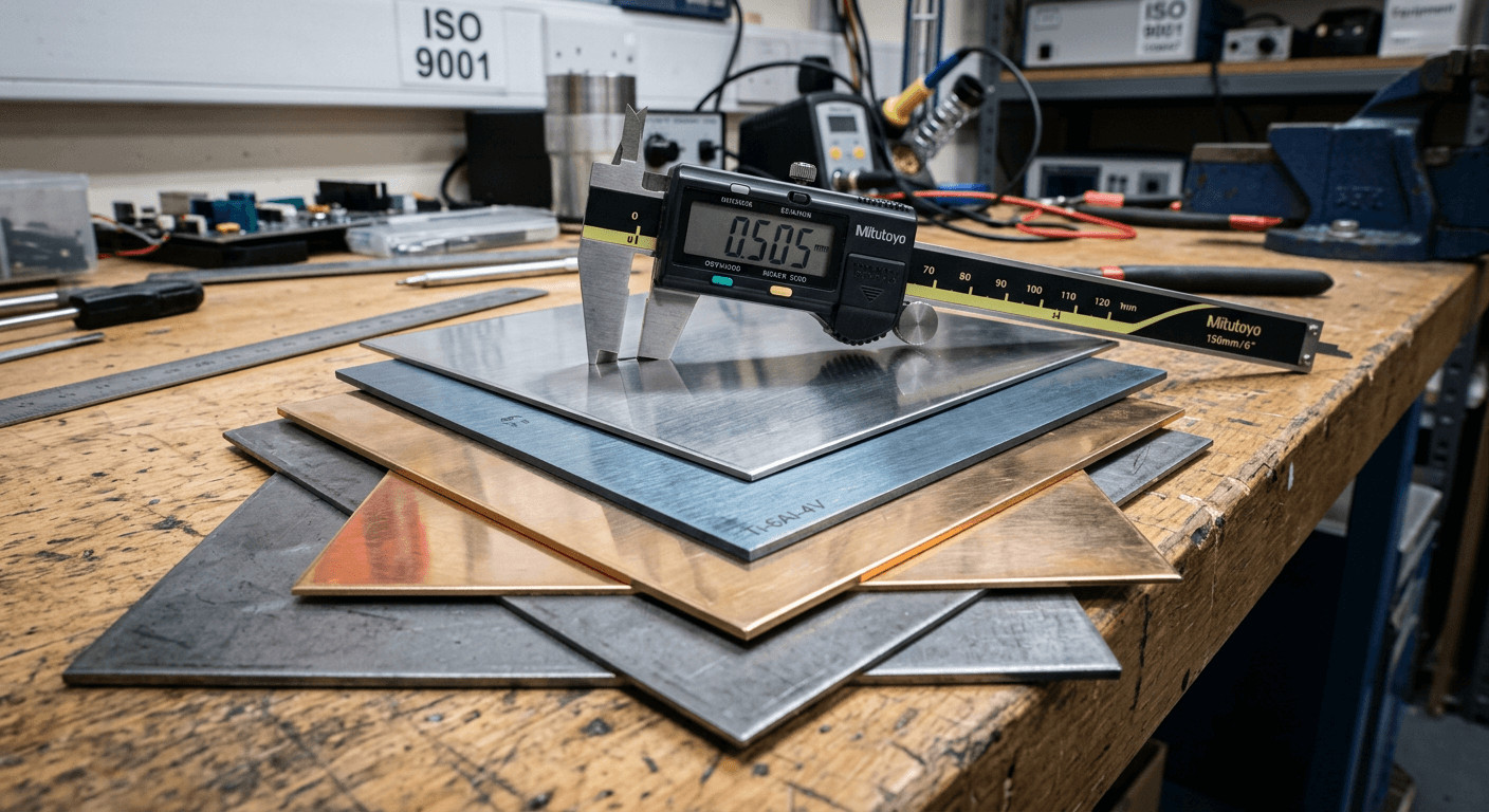 Comparison of cold hot rolled steel, spring steel, and titanium materials used in the sheet metal manufacturing process. Vergleich von kalt- und warmgewalztem Stahl, Federstahl und Titanmaterialien im Blechfertigungsprozess.