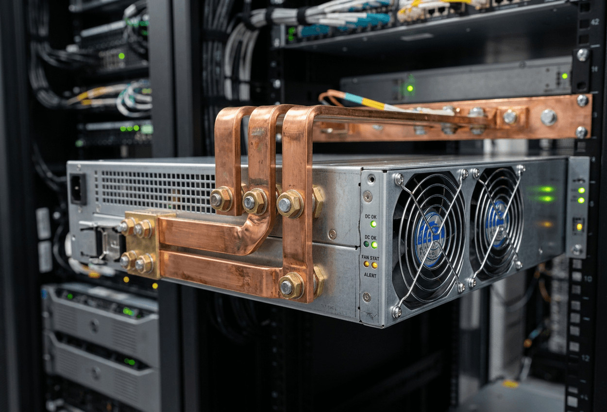 12000W TPS-DM570T1512KIF bidirectional DC power supply module mounted in an industrial rack
12000W TPS-DM570T1512KIF bidirektionales DC-Leistungsmodul in einem Industrierack