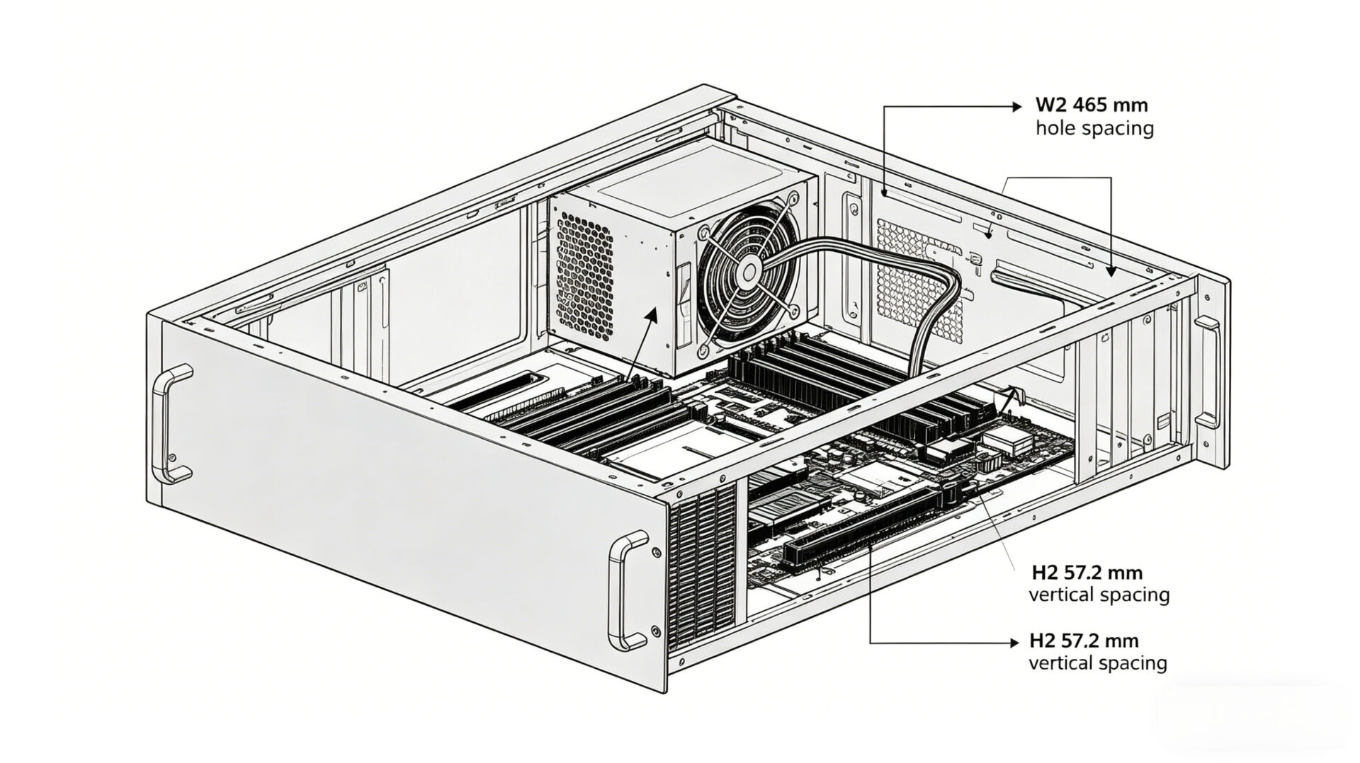 3U Chassis Power Supply Integration ATX PSU Mounting Diagram3U-Chassis Netzteilintegration ATX-PSU-Montagediagramm