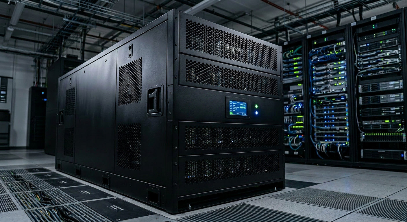 Scalable UPS system metal enclosure fabricated for high-density data center applications.Skalierbares UPS system metal enclosure, gefertigt für hochverdichtete Rechenzentrumsanwendungen.
