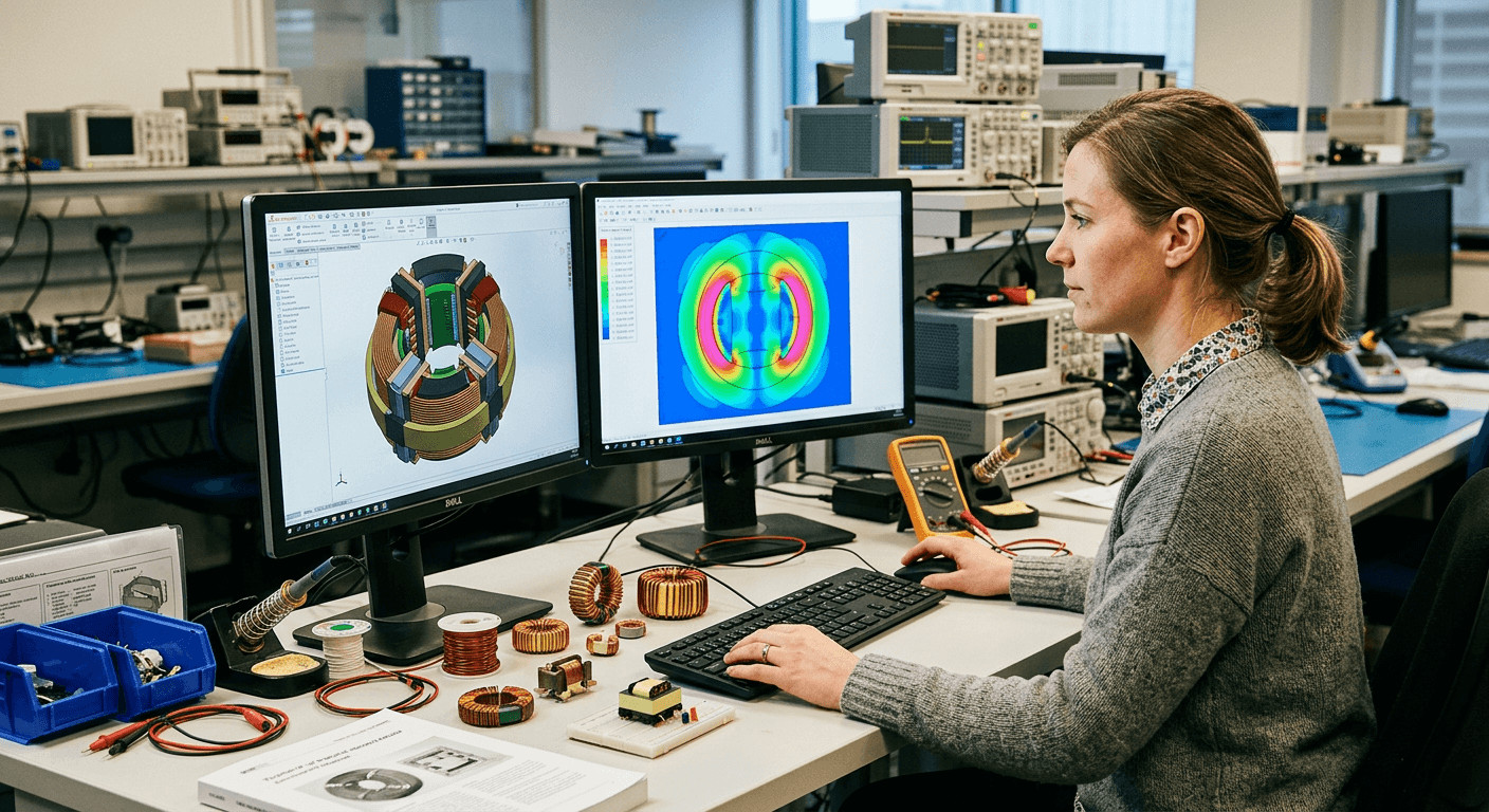 Electrical engineer using CAD software for design service coil winding and electromagnet coil winding service.
