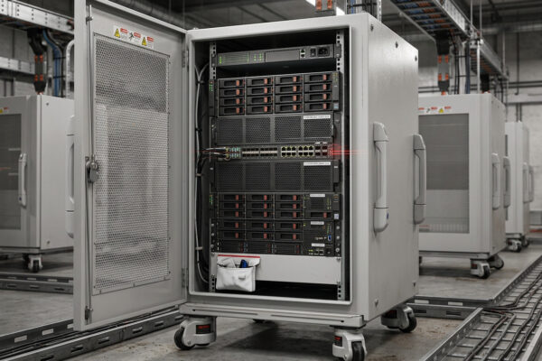 Diagram showing cabinet airflow optimization in a custom rack enclosure for PLC systems.
Diagramm zur Schrank-Luftstromoptimierung in einem maßgeschneiderten Rack-Gehäuse für SPS-Systeme.