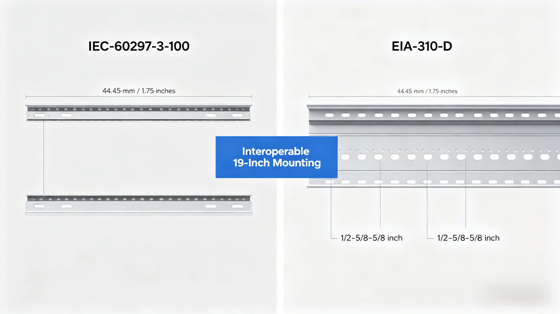 IEC 60297 vs EIA-310-D 19 Inch Rack Standards Infographic IEC 60297 vs EIA-310-D 19 Zoll Rack Normen Infografik