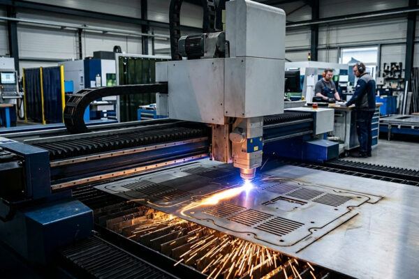 High-precision laser cut sheet metal enclosure manufacturing process for industrial power supplies.Hochpräziser Herstellungsprozess für laser cut sheet metal enclosure für industrielle Stromversorgungen.