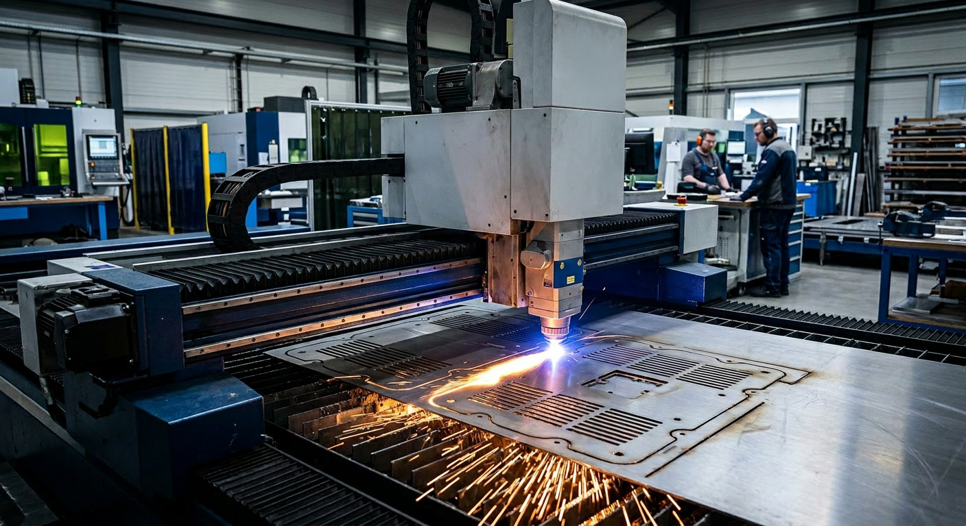 High-precision laser cut sheet metal enclosure manufacturing process for industrial power supplies.Hochpräziser Herstellungsprozess für laser cut sheet metal enclosure für industrielle Stromversorgungen.