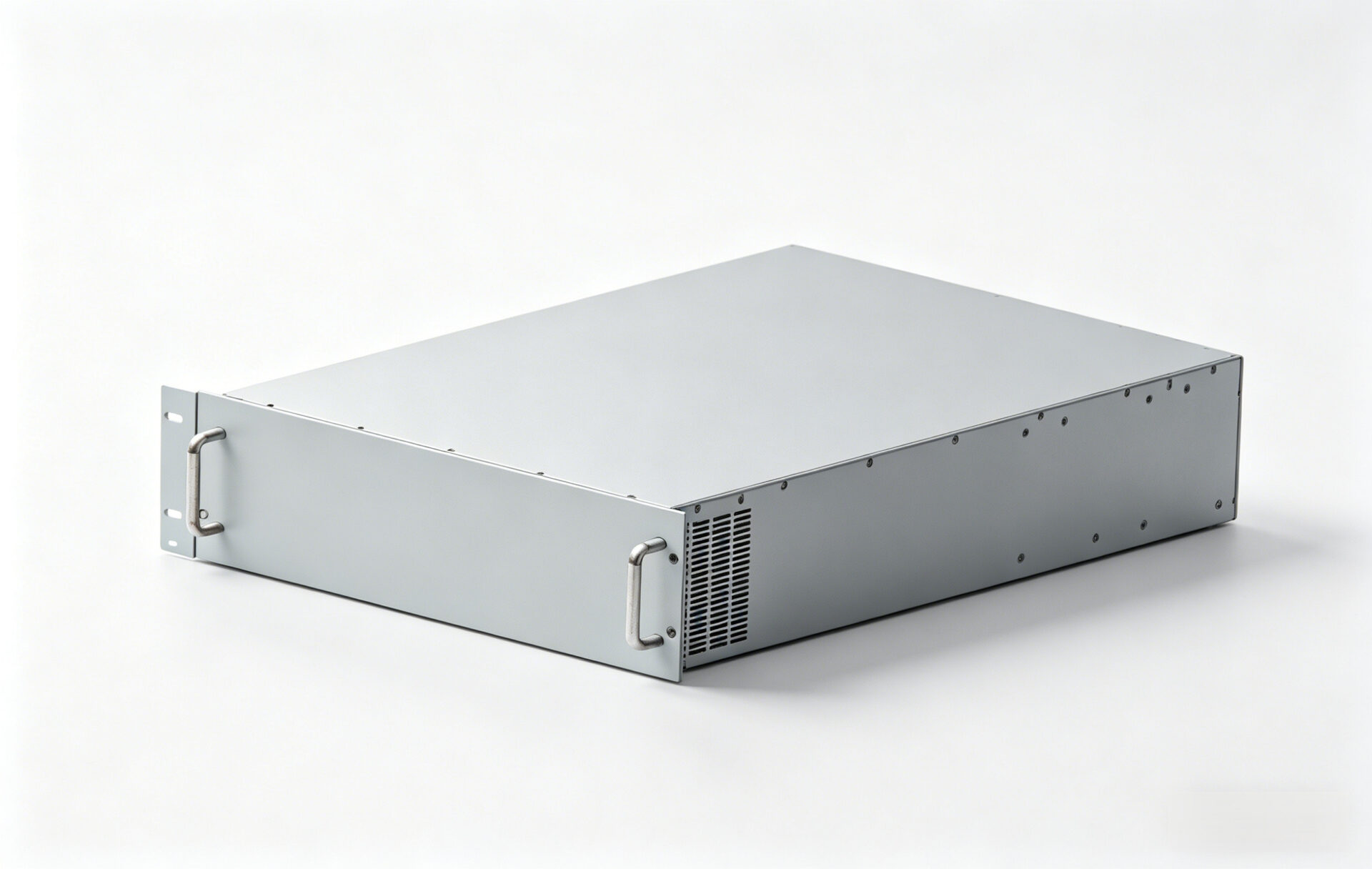 TPS 3U Chassis Front Isometric View – IEC 60297 Rack Mount ATX Power Supply EnclosureTPS 3U-Chassis Frontansicht – IEC 60297 Rack-Montage ATX-Netzteilgehäuse