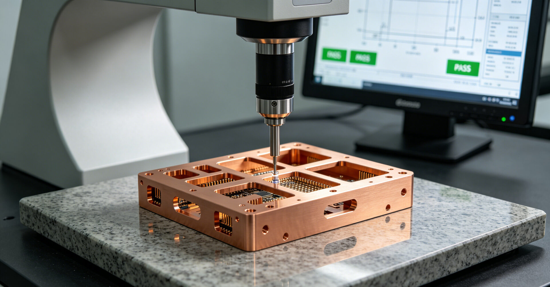 CMM Inspection Precision CNC Machined Copper Component Electronic Enclosure Quality Control – TPS Elektronik