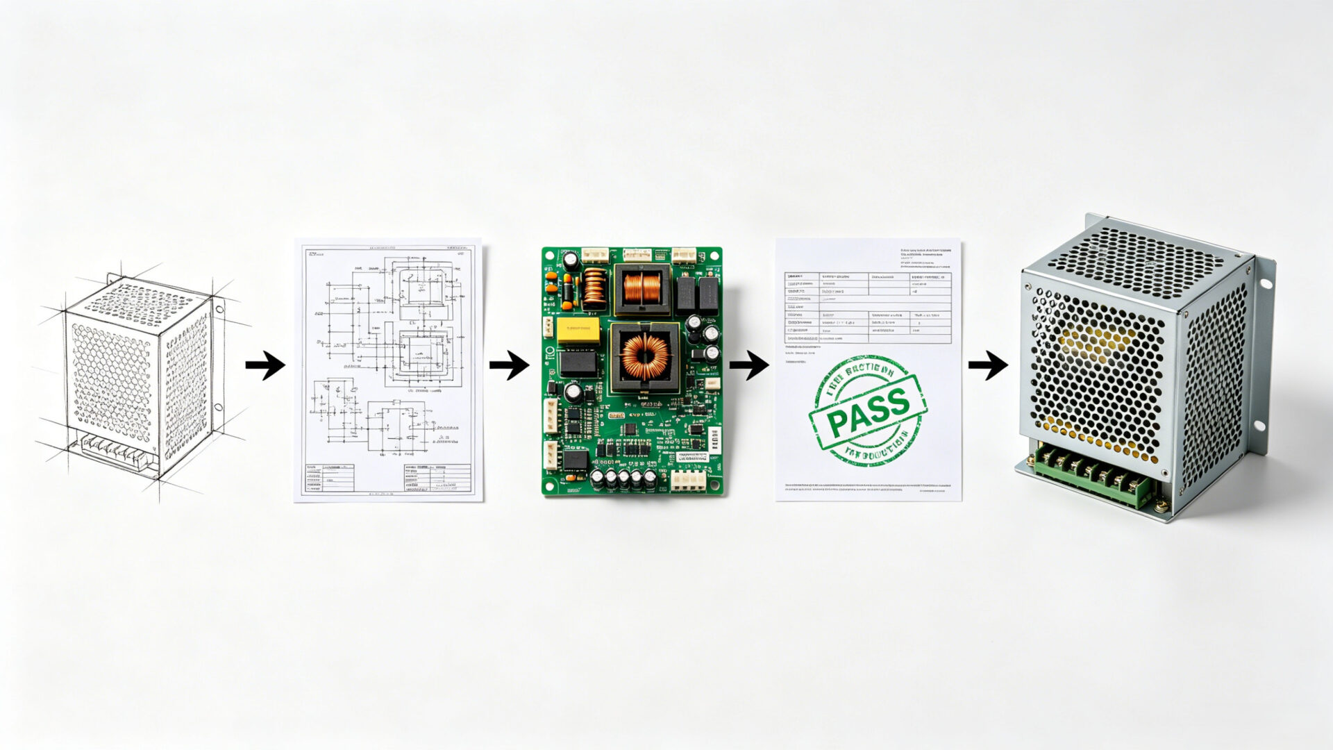 Custom Power Supply Design Services Capability Overview Concept Schematic PCB Test Production