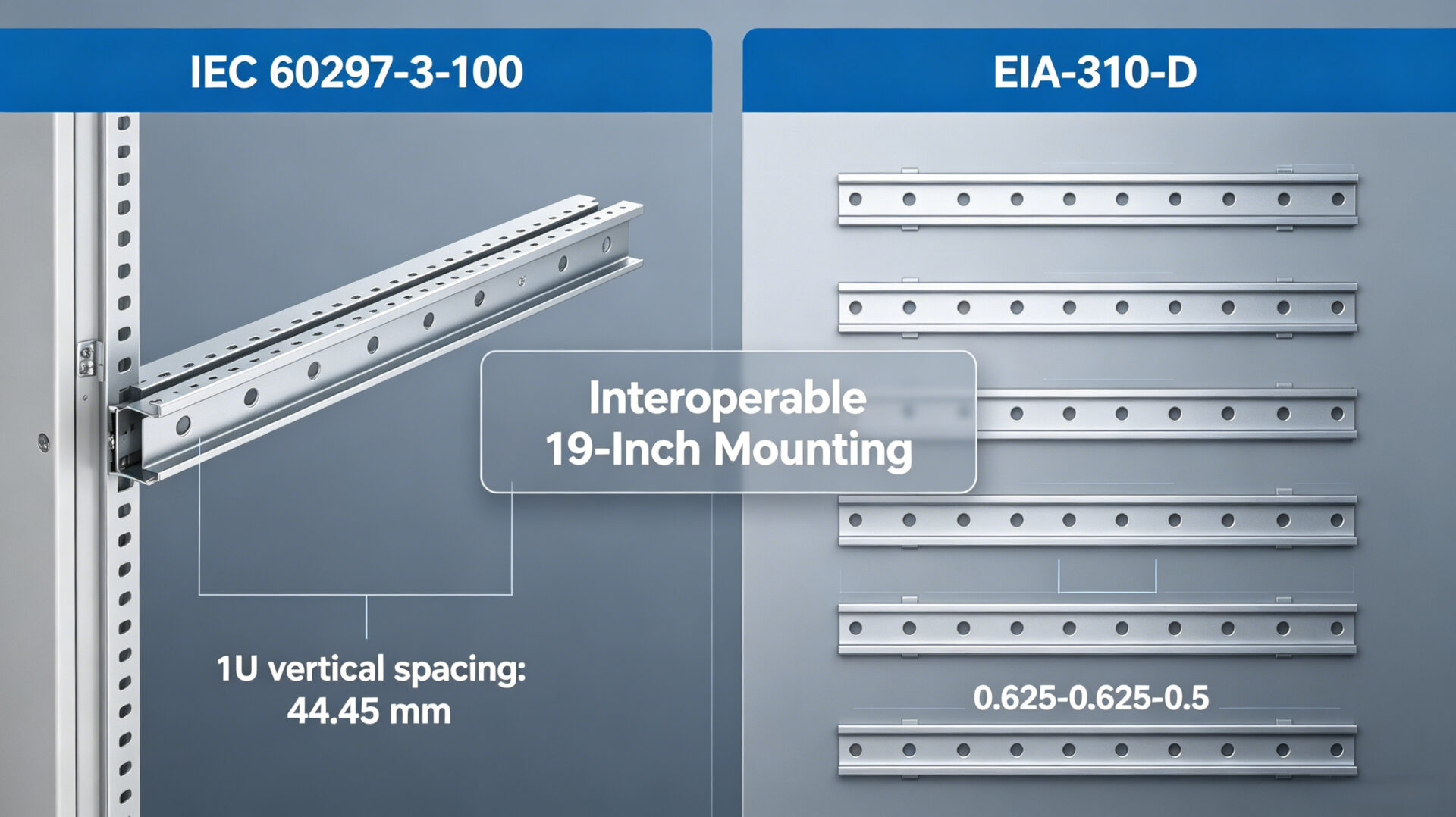 IEC 60297 EIA‑310‑D 42U Rack Dimensions Mounting Hole Spacing Infographic IEC 60297 EIA‑310‑D 42U Rack Abmessungen Montagebohrungsabstände Infografik