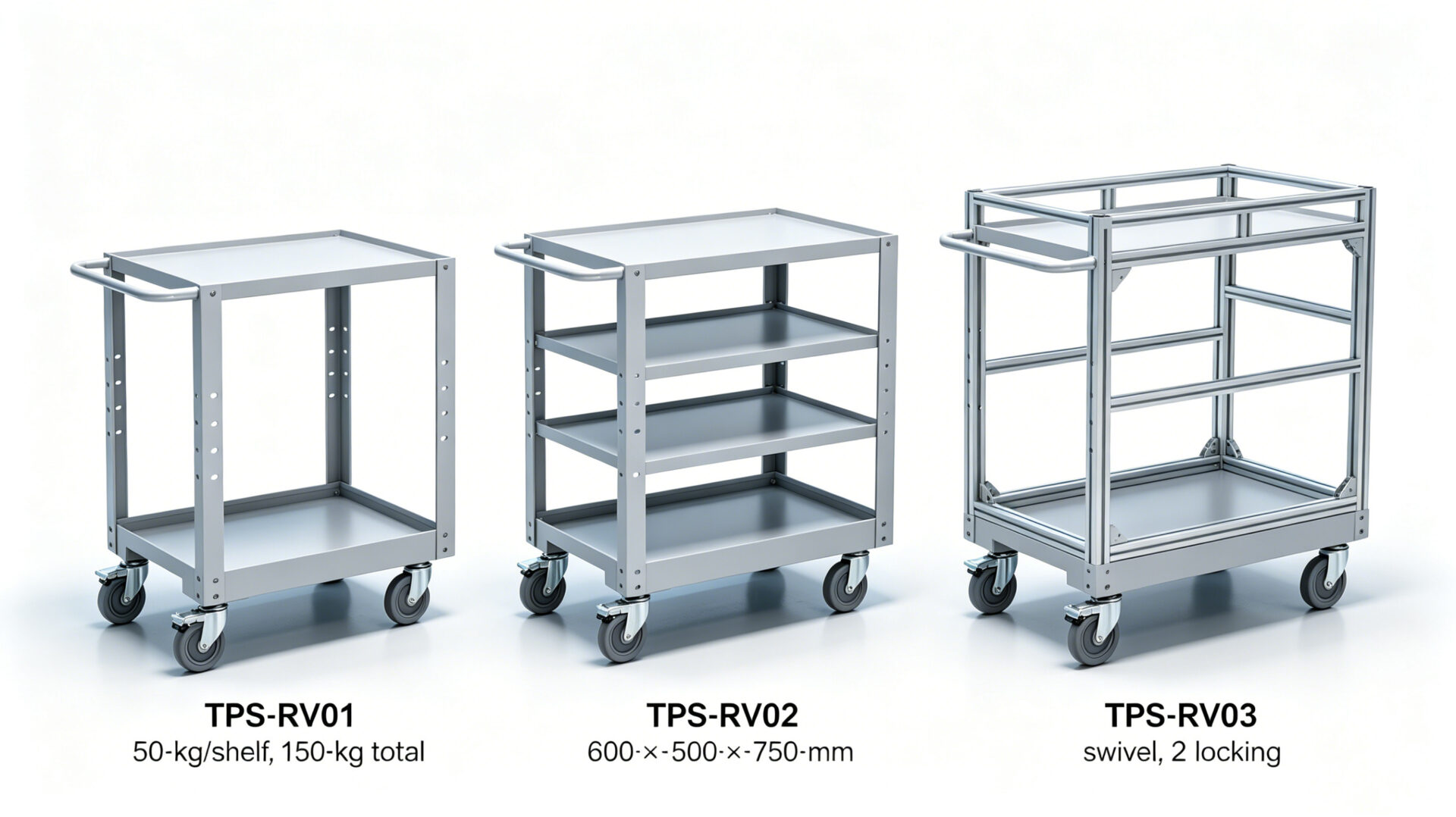 TPS ESD Trolley Product Range RV Series TV Series Adjustable Shelves Locking Casters – TPS Elektronik TPS ESD‑Wagen Produktpalette RV‑Serie TV‑Serie verstellbare Ablagen Feststellrollen – TPS Elektronik