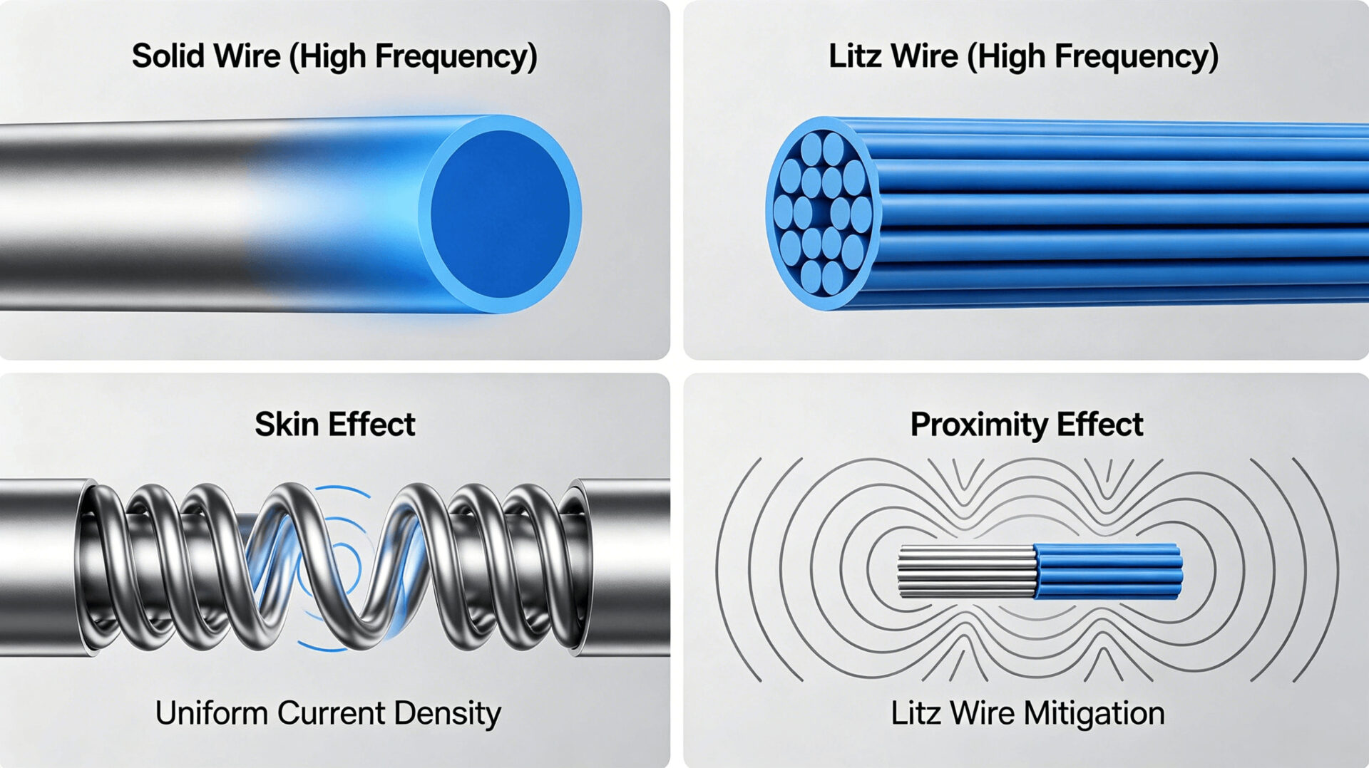 Skin Effect Proximity Effect Comparison Solid Wire vs Litz Wire High Frequency Winding Diagram – TPS Elektronik