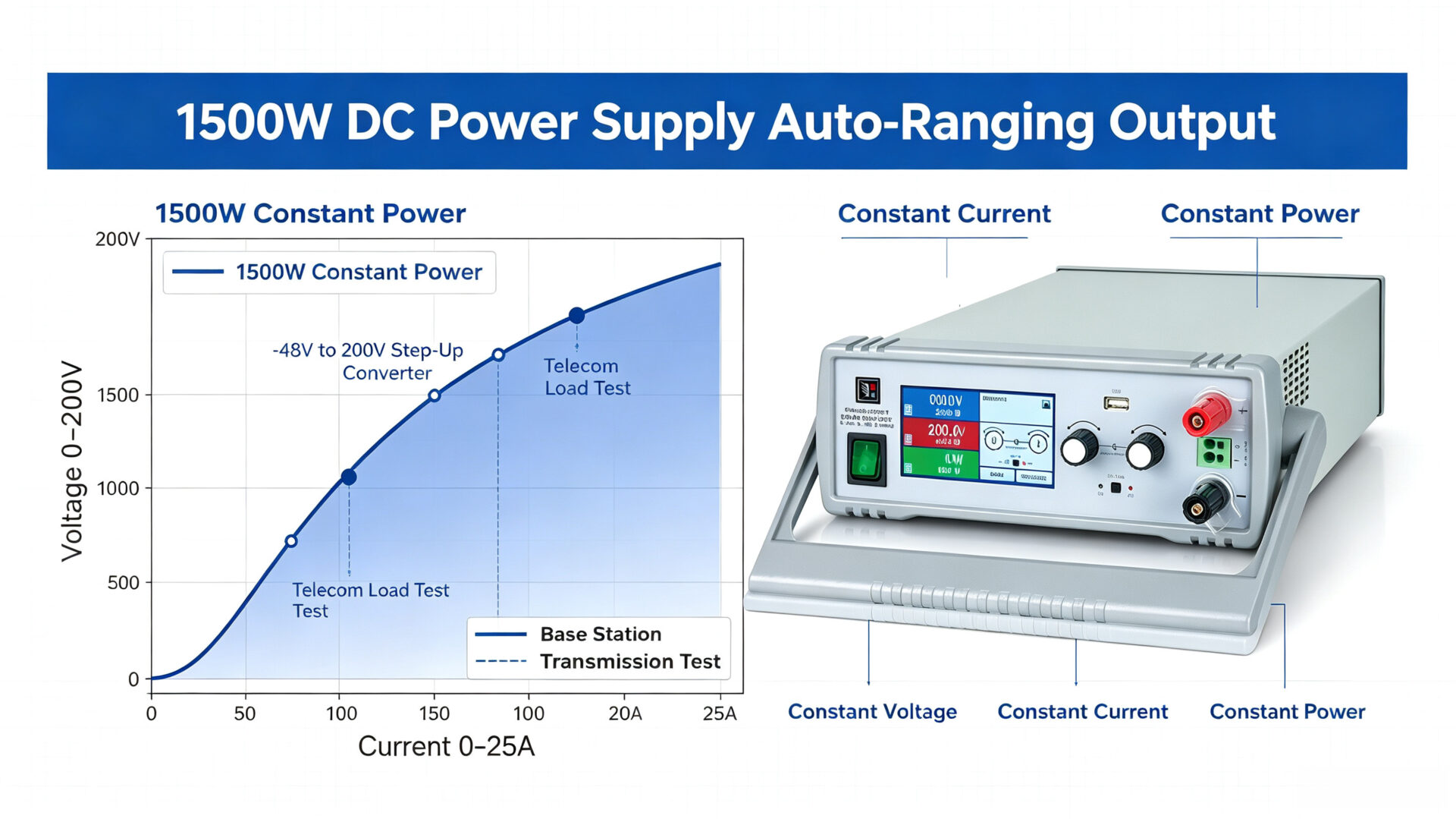 Auto-Ranging Output Curve of 200V Telecom DC Power Supply