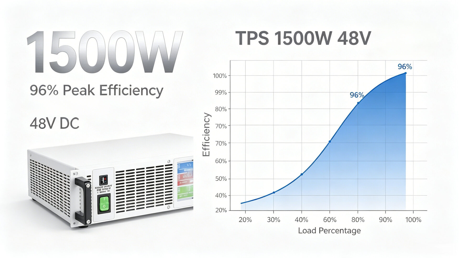Efficiency Curve 1500W Telecom Power Supply 48V DC 96% Titanium – TPS Elektronik