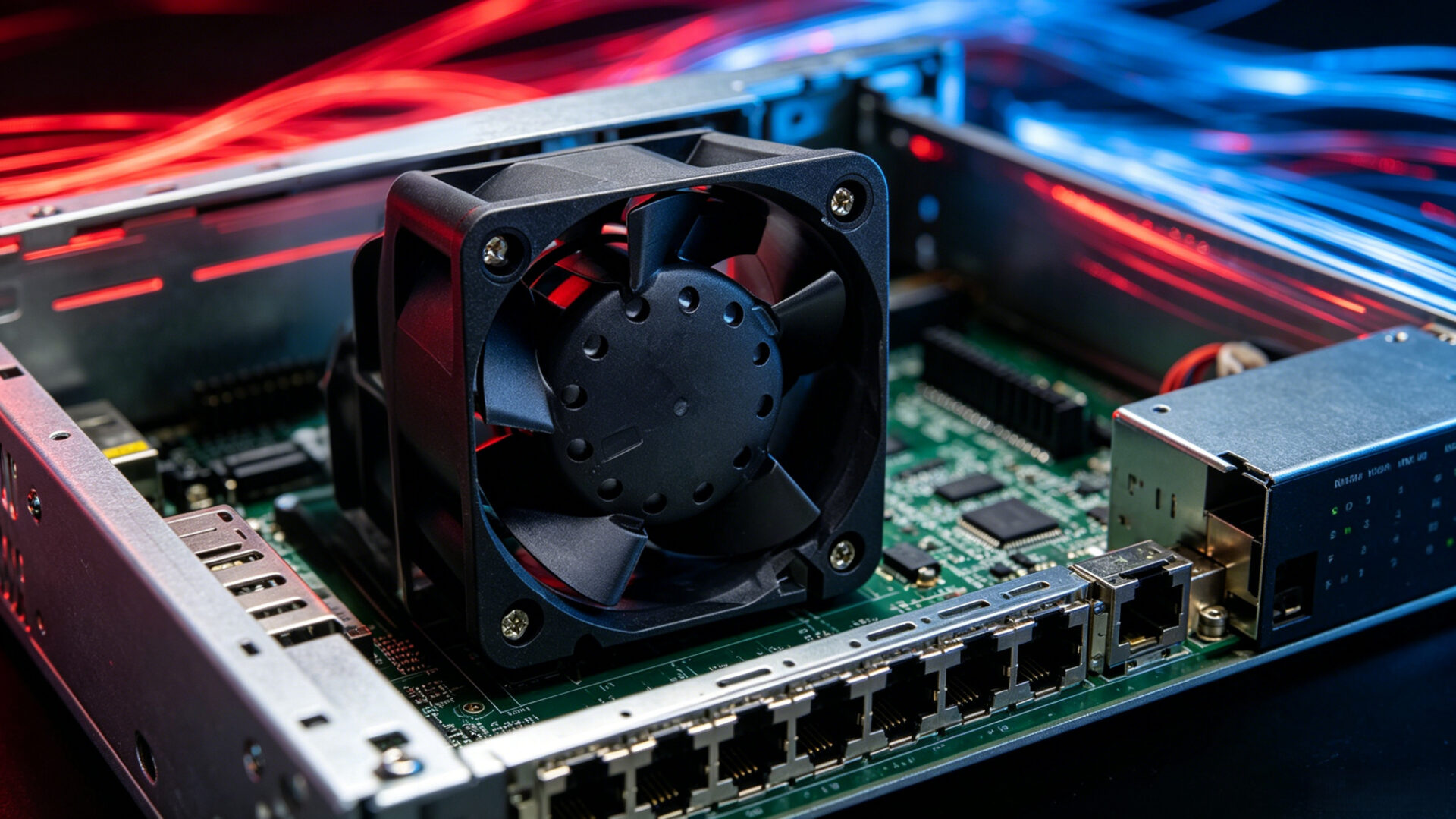 TPS 12V DC Axial Fan Installed Inside Network Switch for Active Component Cooling
