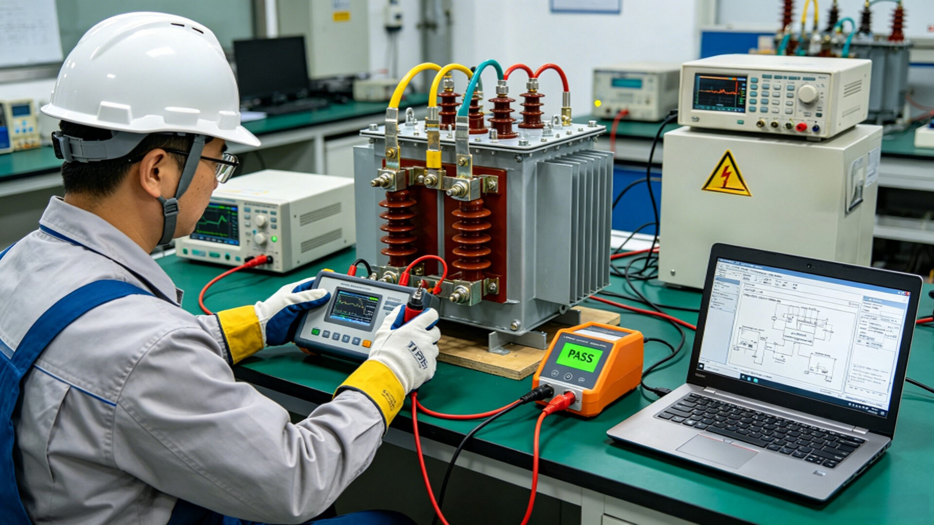 TPS EMC Laboratory Engineer Performing Insulation Resistance Test on Distribution Transformer – TPS Elektronik