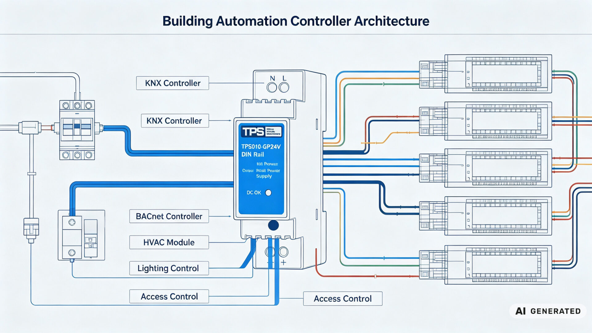 Building Automation System Architecture with 24V DIN Rail Power Supply