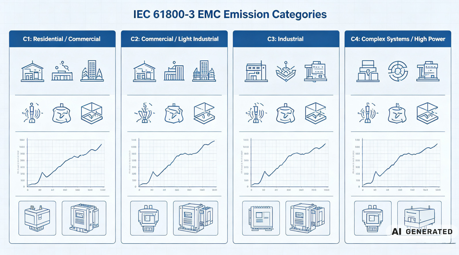 IEC 61800-3 EMC Emission Categories C1-C4 Diagram