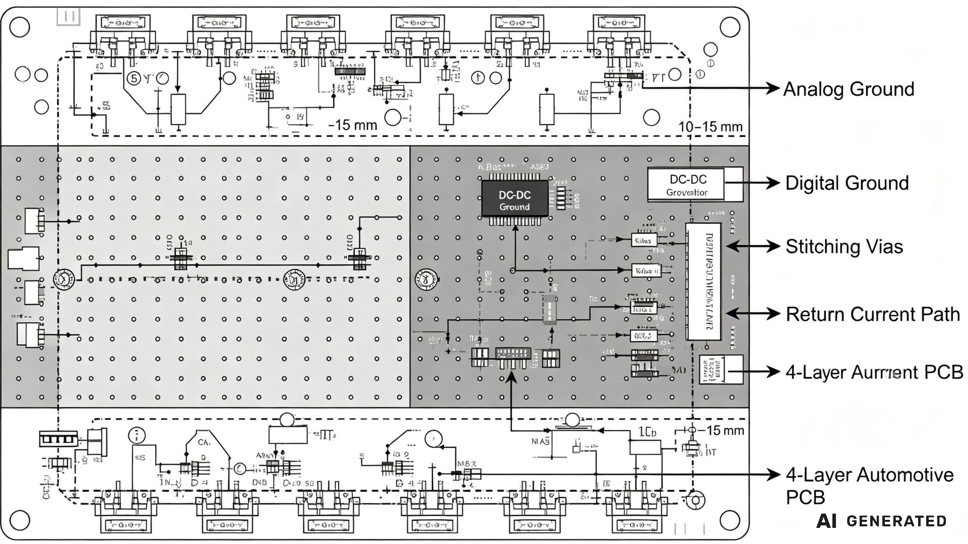 Split-Ground-Plane-PCB-Layout-with-Stitching-Vias-for-Automotive-EMC