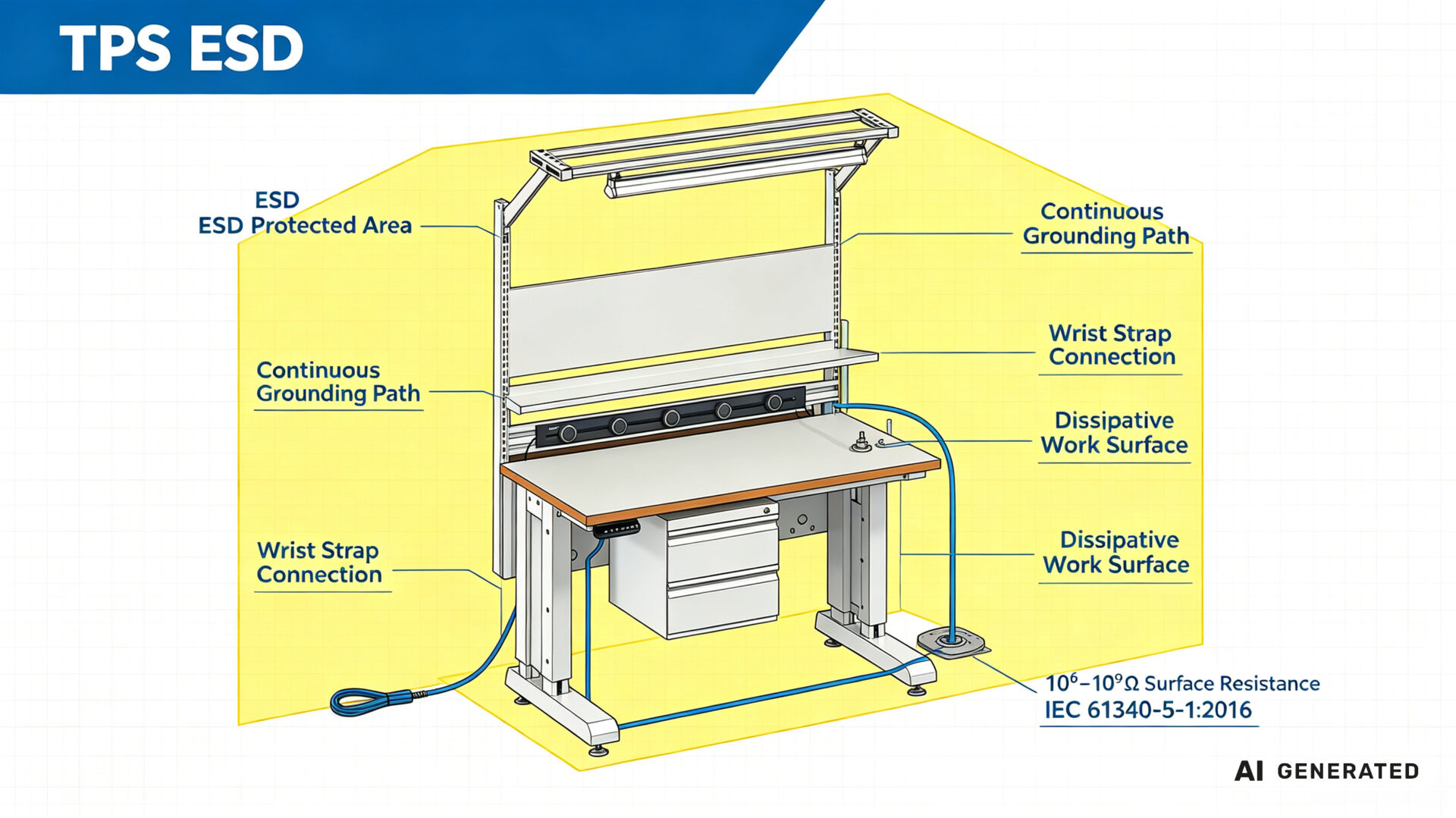 EPA Workstation Grounding Configuration per IEC 61340-5-1 EPA-Arbeitsplatzerdungskonfiguration gemäß IEC 61340-5-1