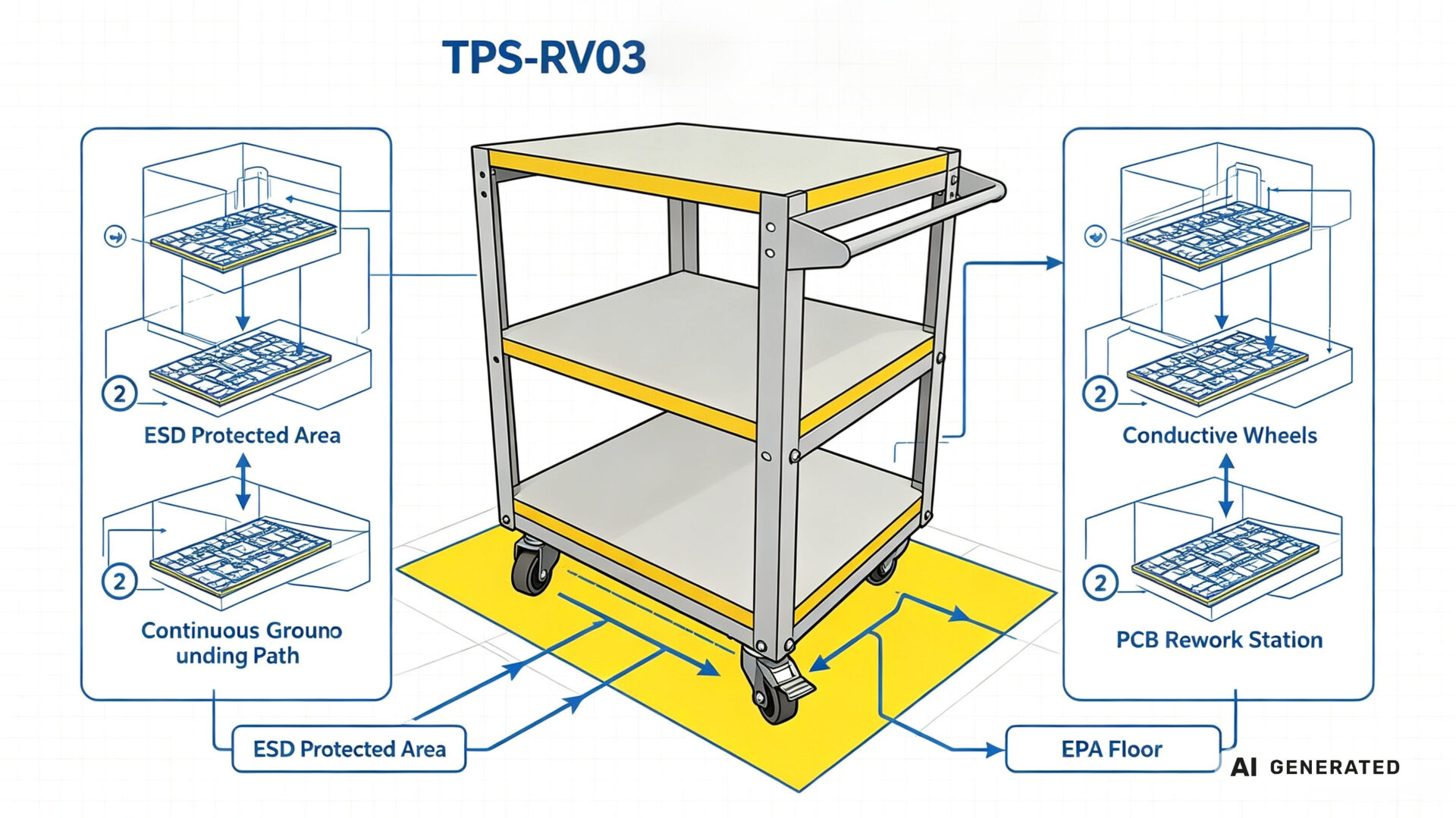 ESD Protected Area Workflow with PCB Rework Trolley
