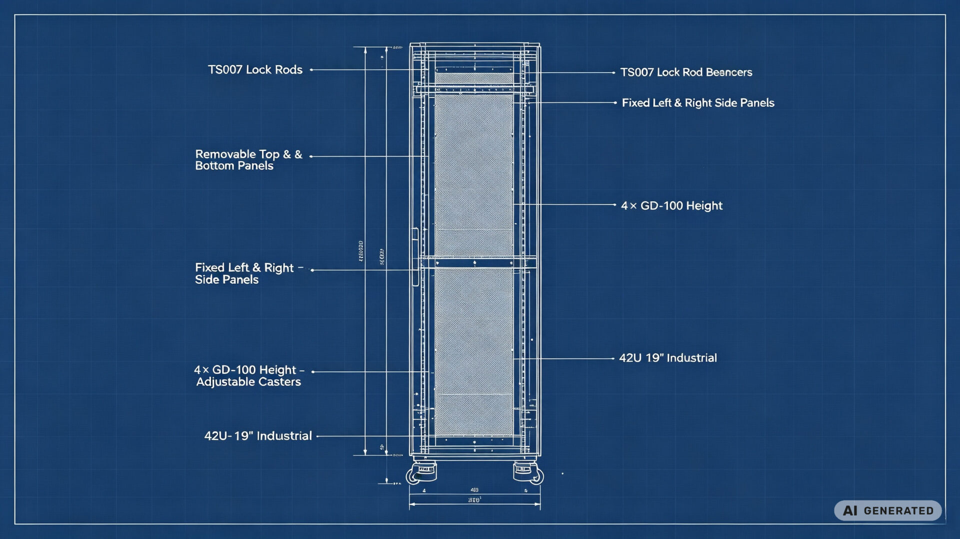 Heavy Duty 42U Cabinet Modular Frame Features Diagram