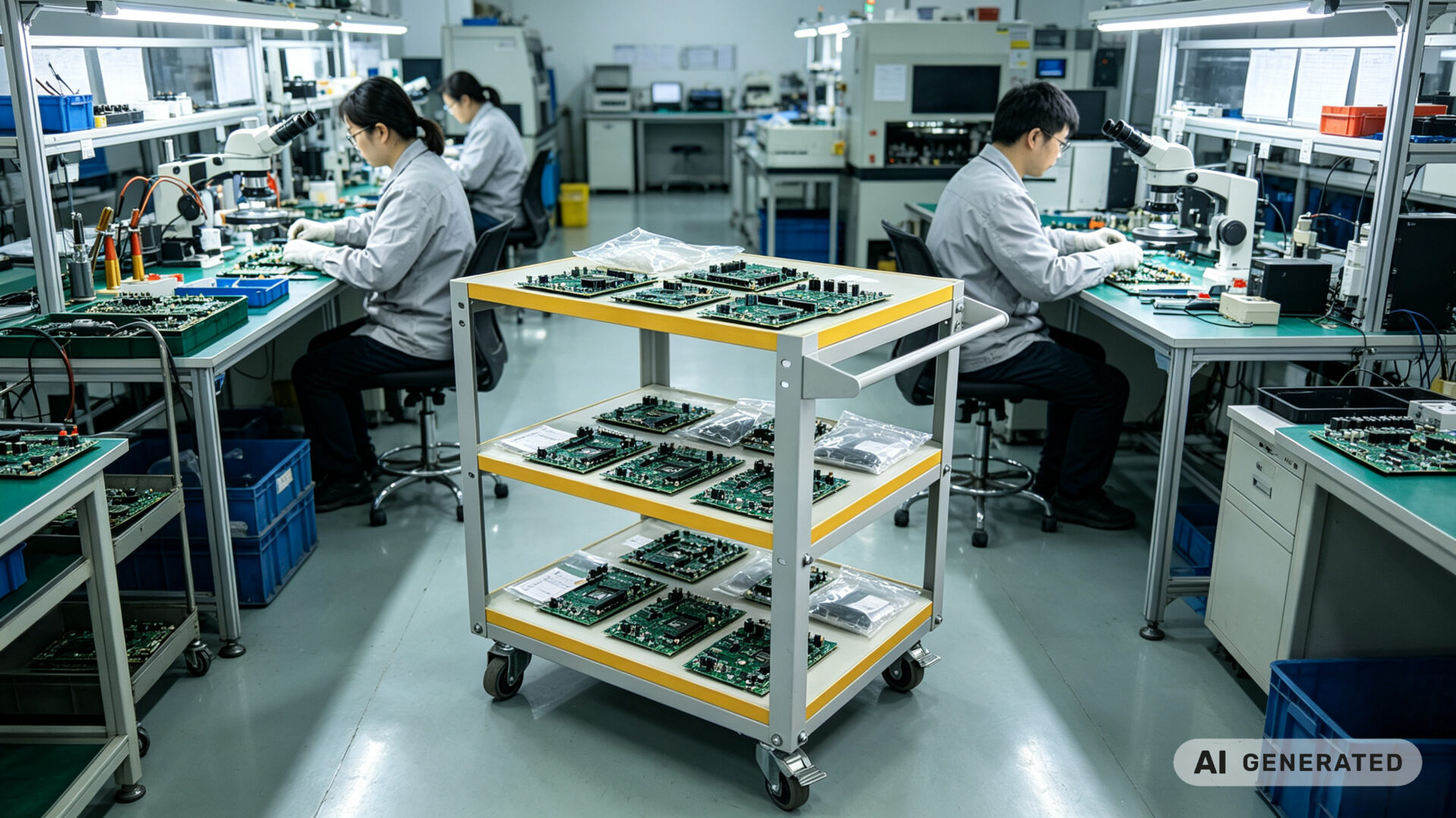 PCB Rework Station with ESD Trolley for Sensitive Circuit Board Transport