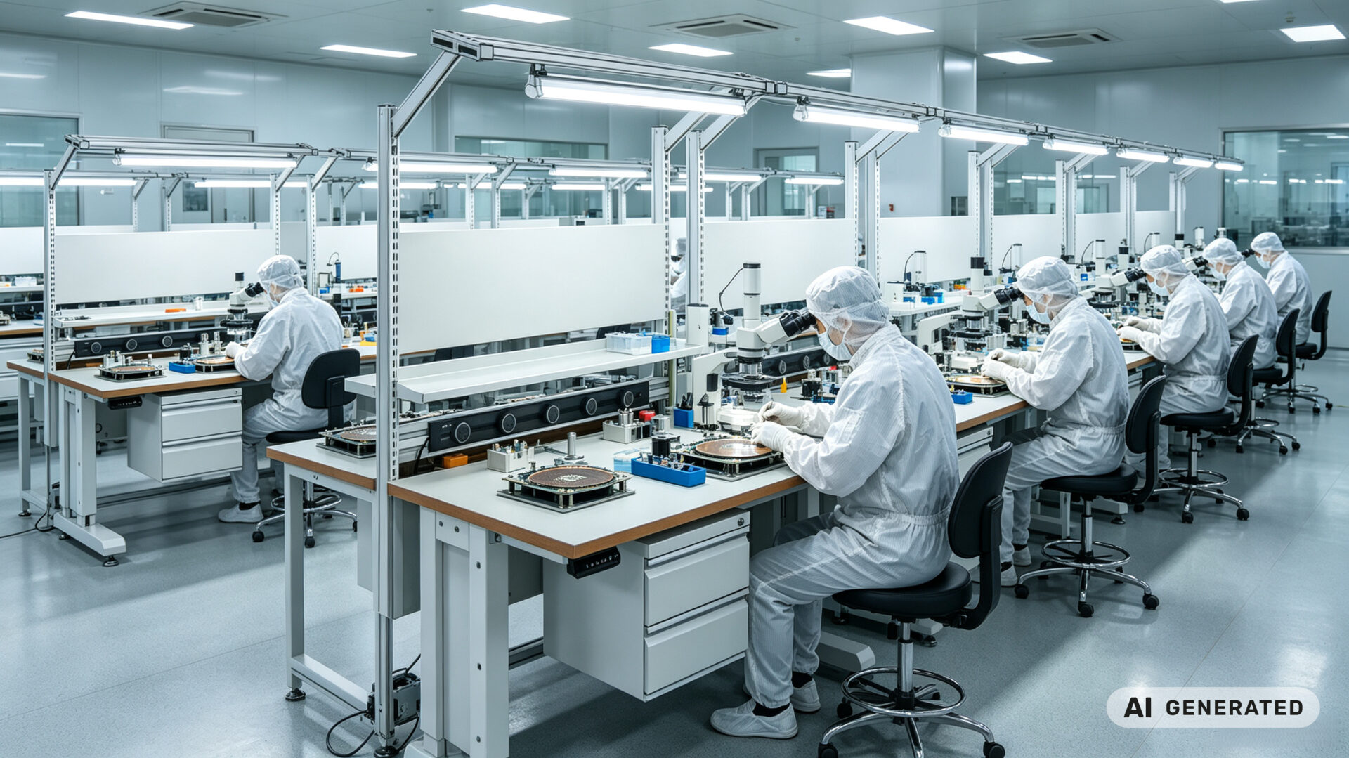 Semiconductor Microelectronics Assembly Line with ESD Workstations Halbleiter-Mikroelektronik-Montagelinie mit ESD-Arbeitsplätzen