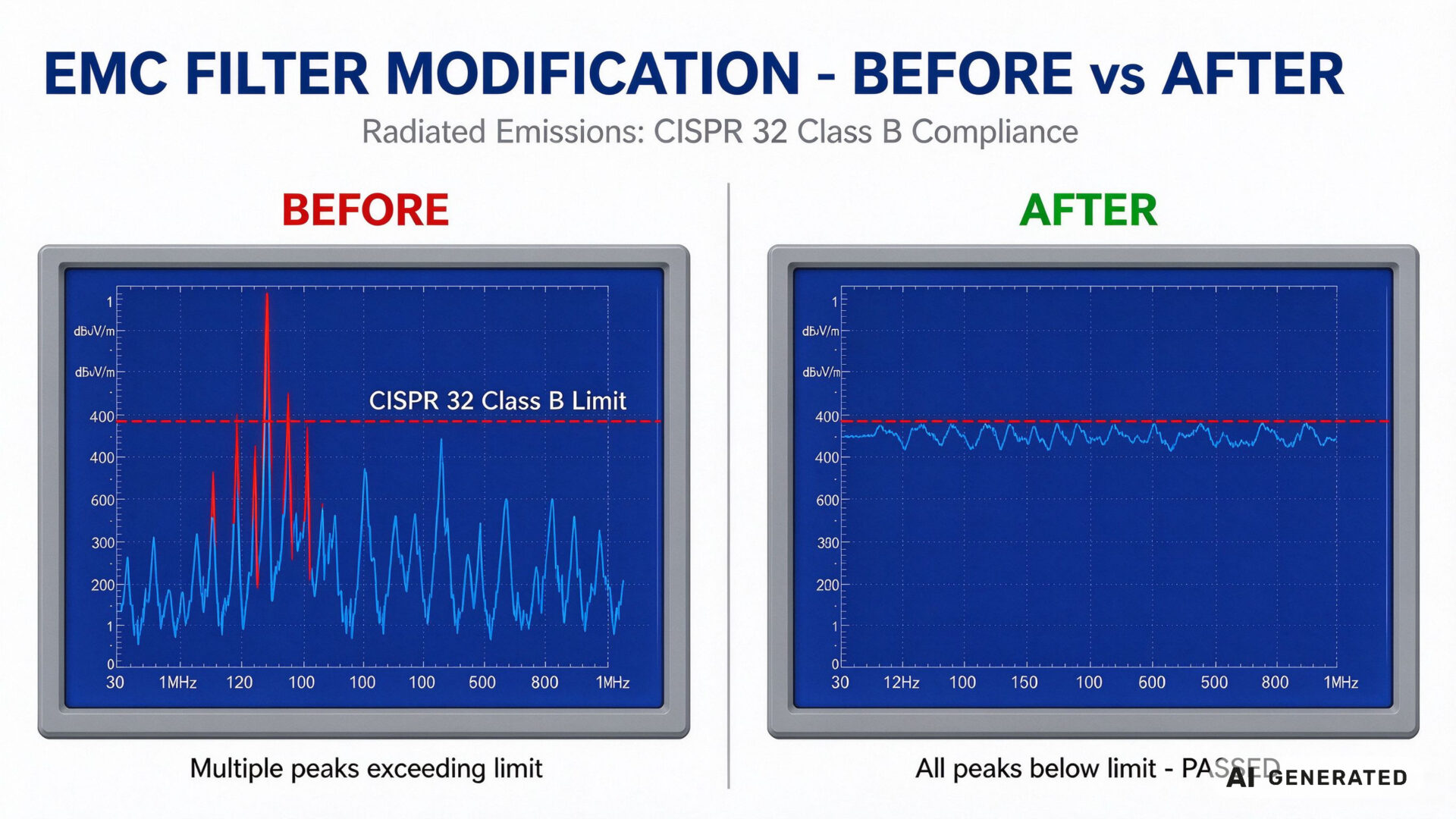 CISPR 32 Radiated Emissions Before After Filter Modification