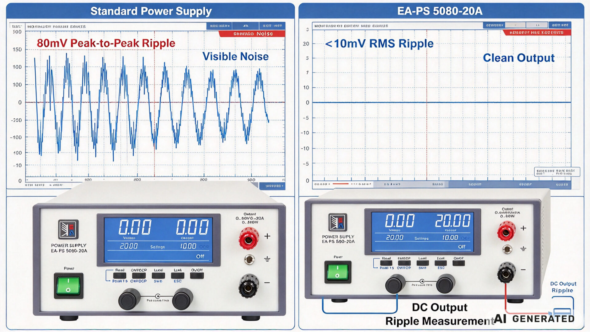 Low Ripple 150V PSU Output Comparison Measurement