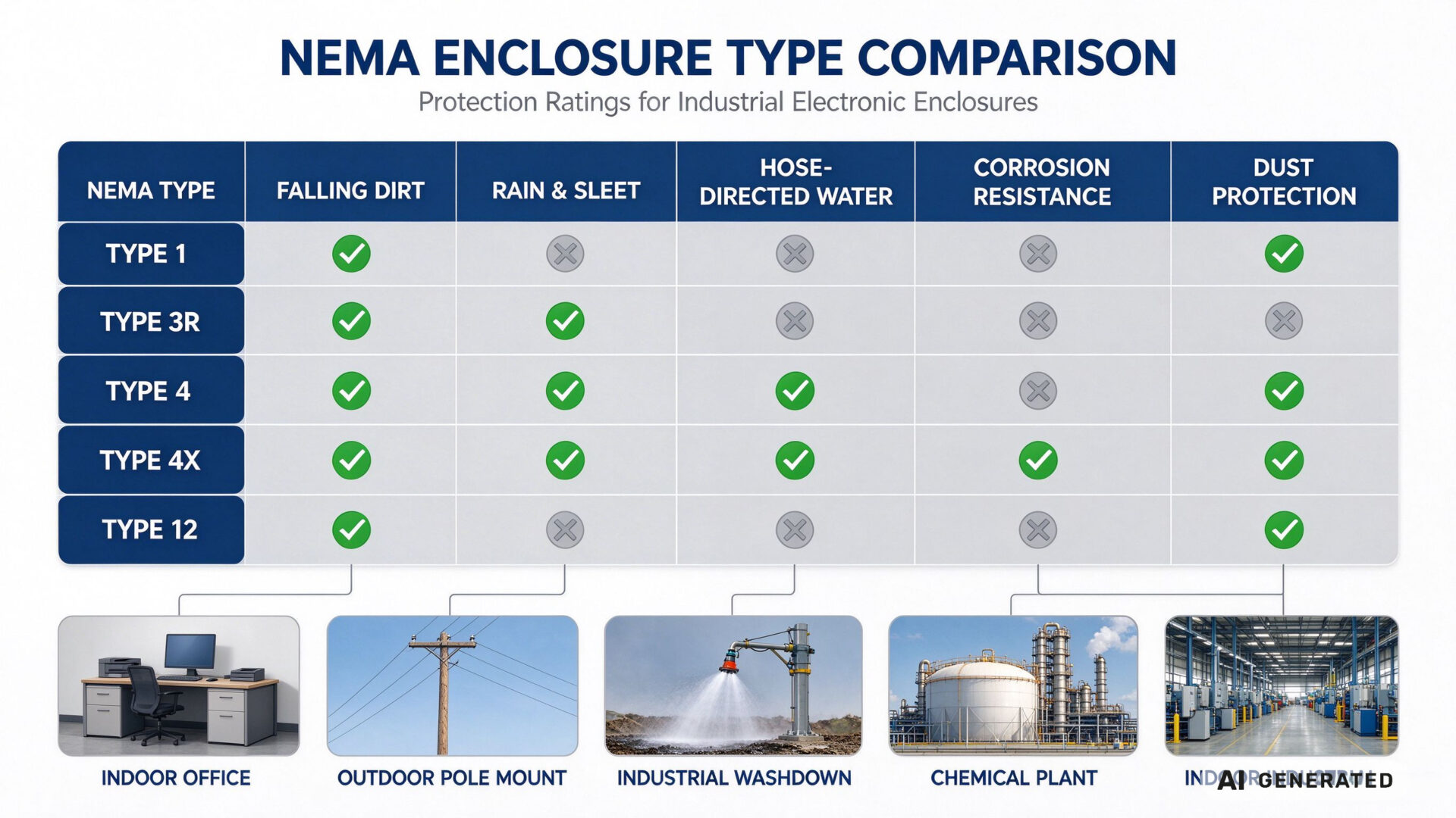 NEMA Enclosure Rating Comparison 4X Washdown Industrial Vergleich von NEMA-Gehäuseschutzarten: Typ 4X (Industrieausführung für Reinigungszwecke)