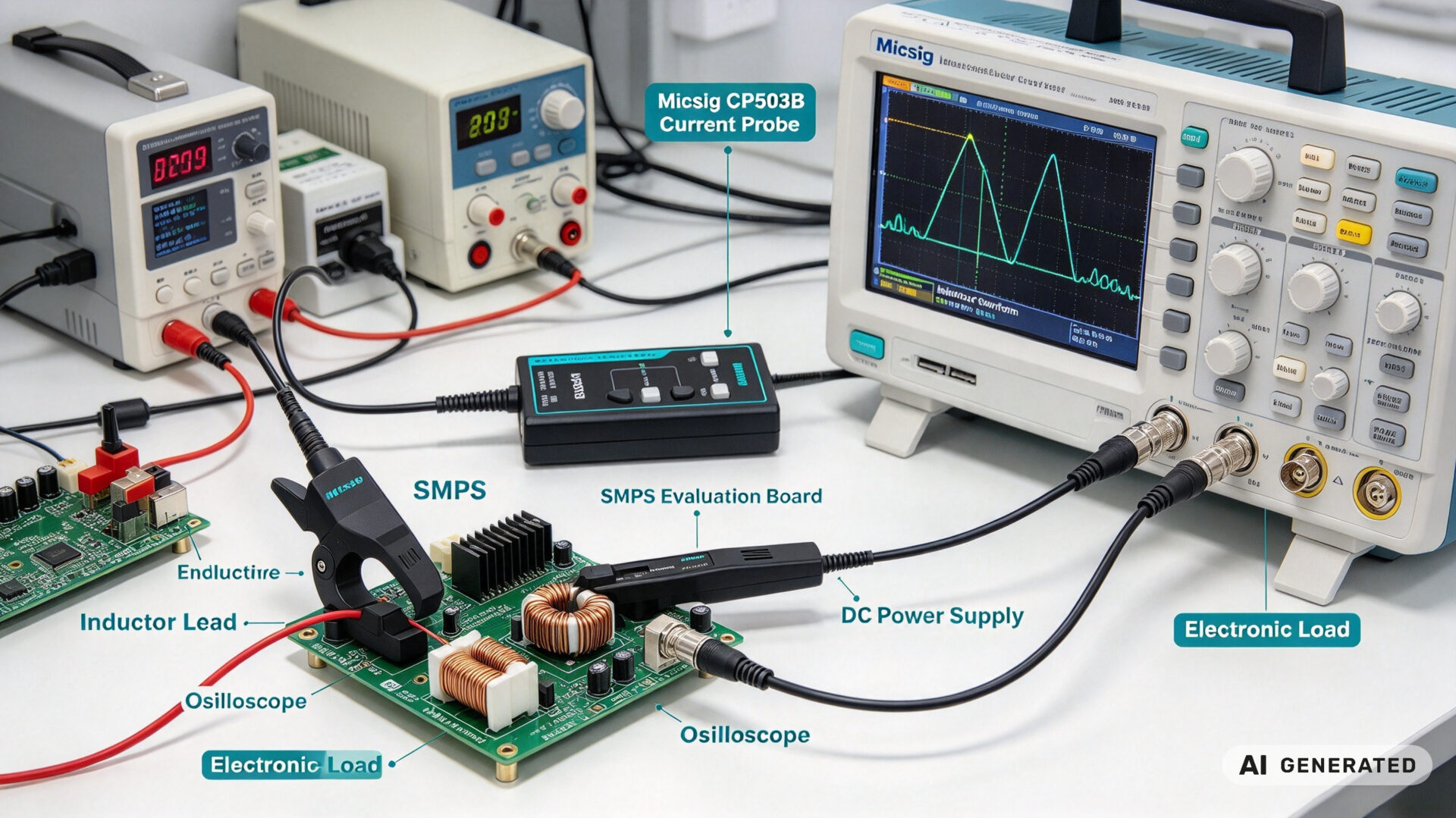 SMPS Current Probe Inductor Current MeasurementMessung des Induktorstroms in Schaltnetzteilen (SMPS) mittels Stromsonde